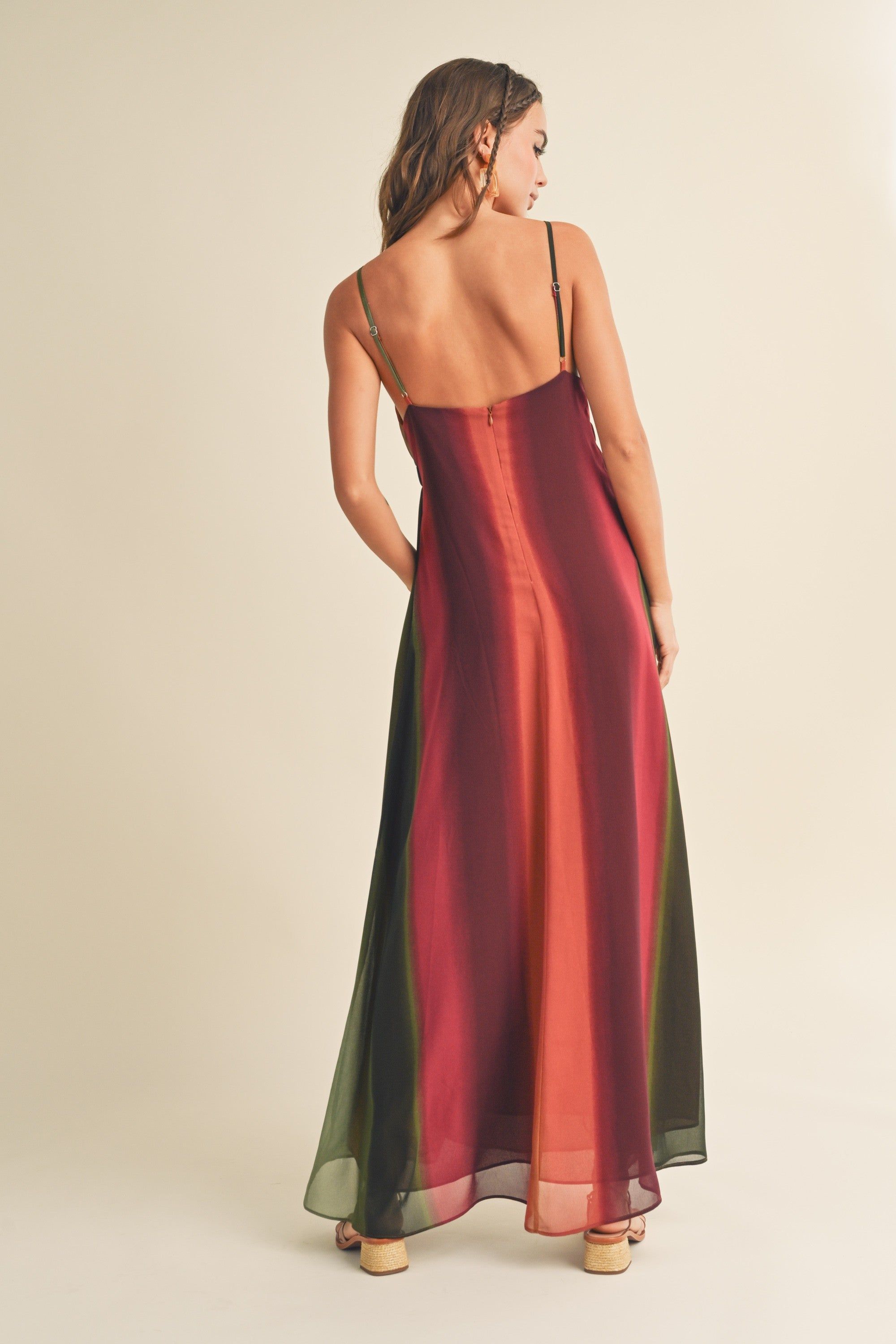 Multi-Color Ombre Chiffon V-Neck Maxi Dress sold by Pinkblush product image thumbnail 3