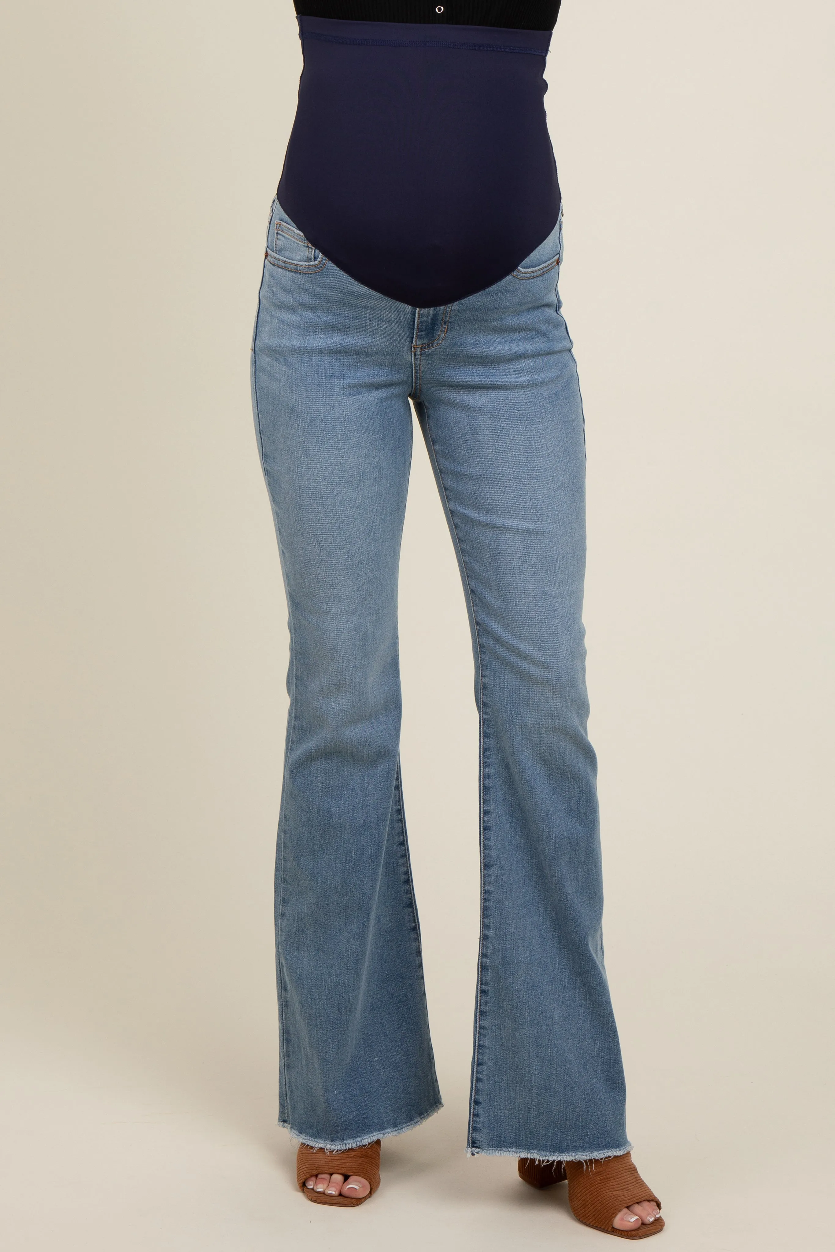 Blue Fringe Hem Flare Leg Maternity Jeans sold by Pinkblush product image thumbnail 3