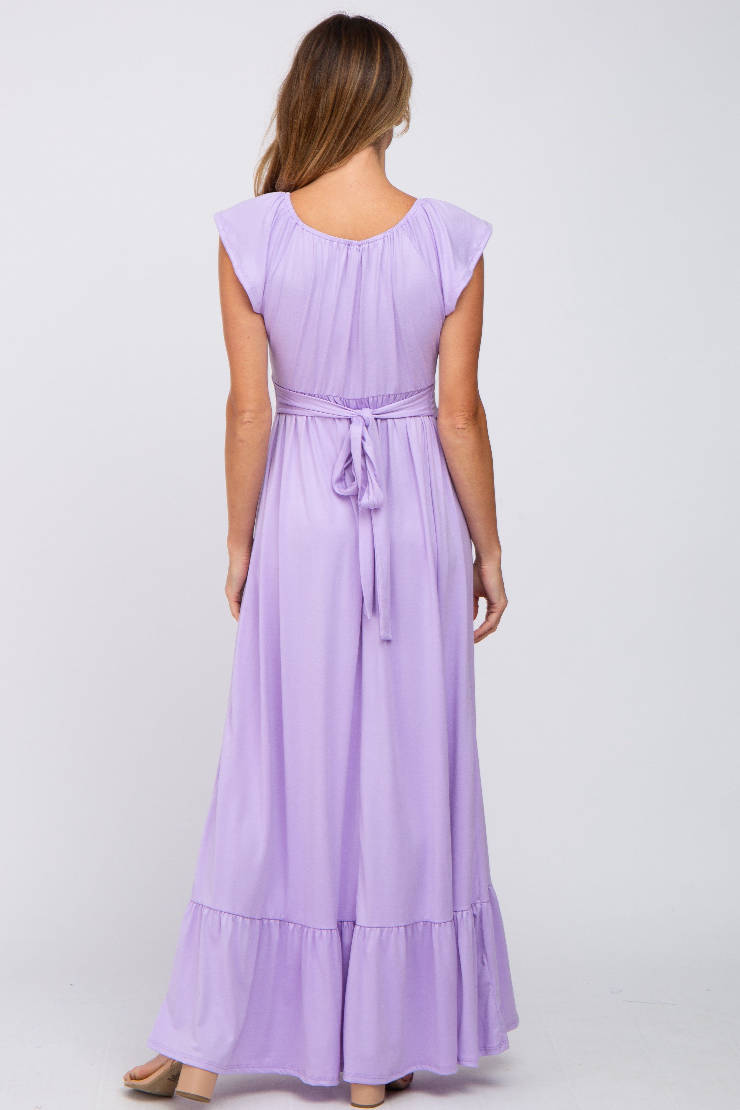 Lavender Off Shoulder Tie Back Maxi Dress sold by Pinkblush product image thumbnail 3