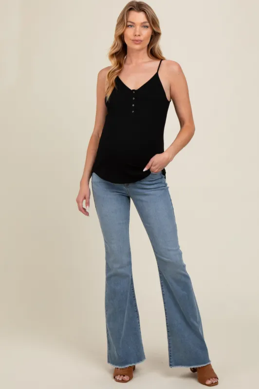 Blue Fringe Hem Flare Leg Maternity Jeans sold by Pinkblush