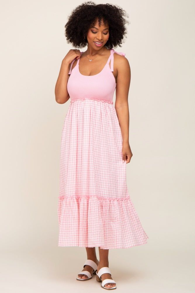 Pink Gingham Colorblock Maternity Dress sold by Pinkblush product image thumbnail 5