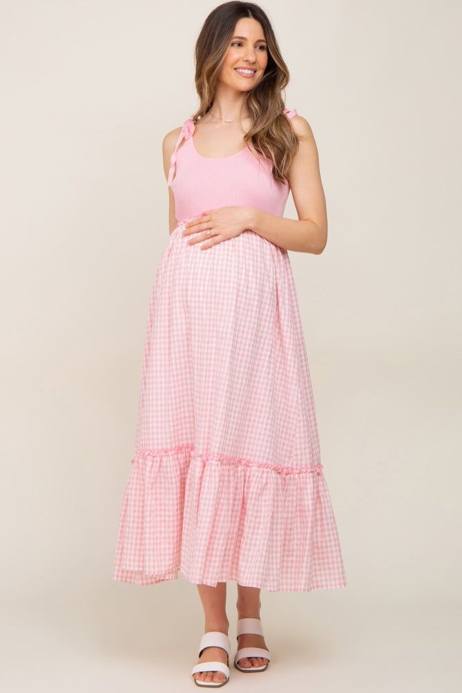 Pink Gingham Colorblock Maternity Dress sold by Pinkblush product image thumbnail 2
