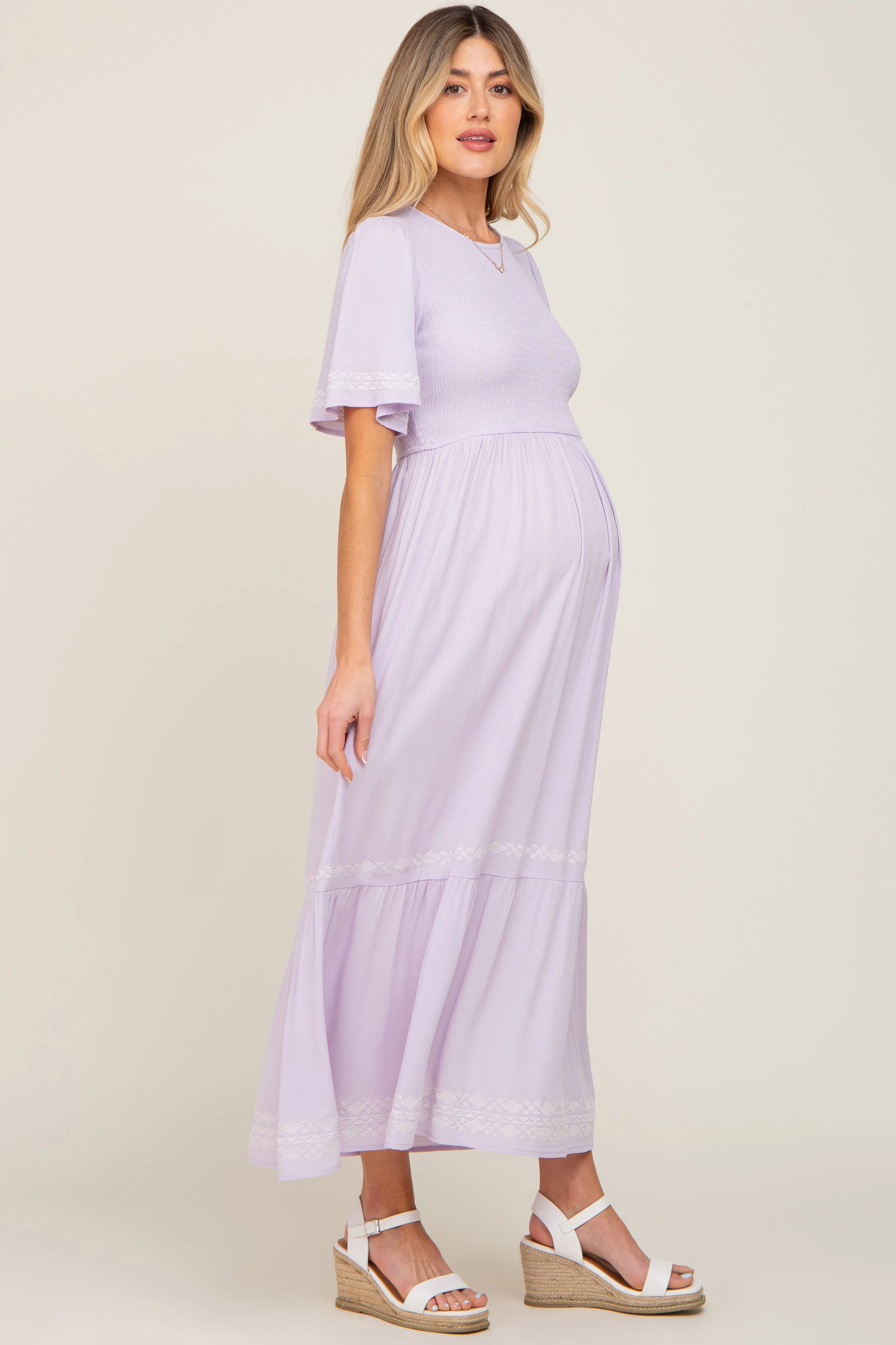 Lavender Embroidered Accent Maternity Maxi Dress sold by Pinkblush product image thumbnail 2