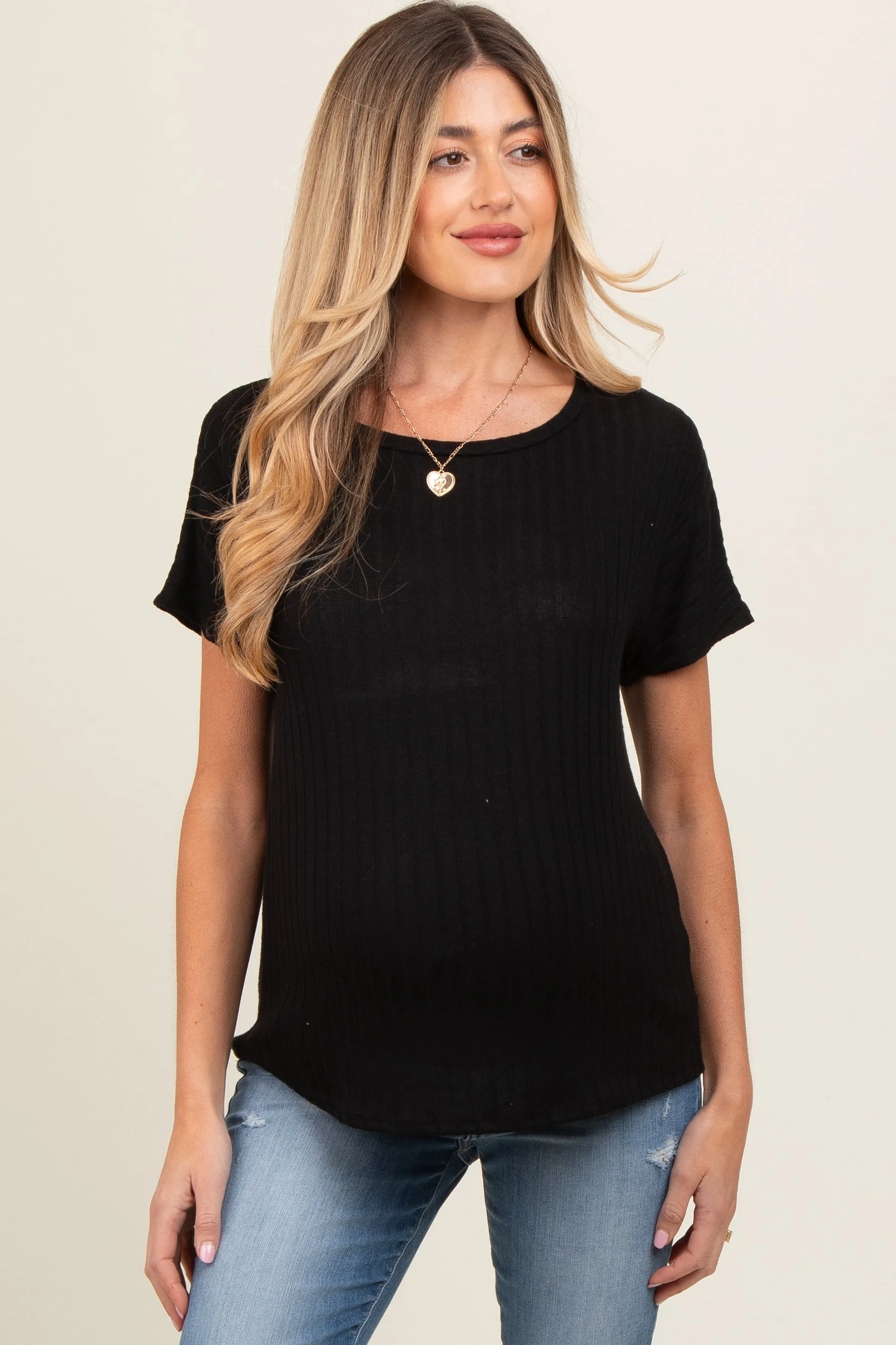 Black Knit Maternity Short Sleeve Top sold by Pinkblush