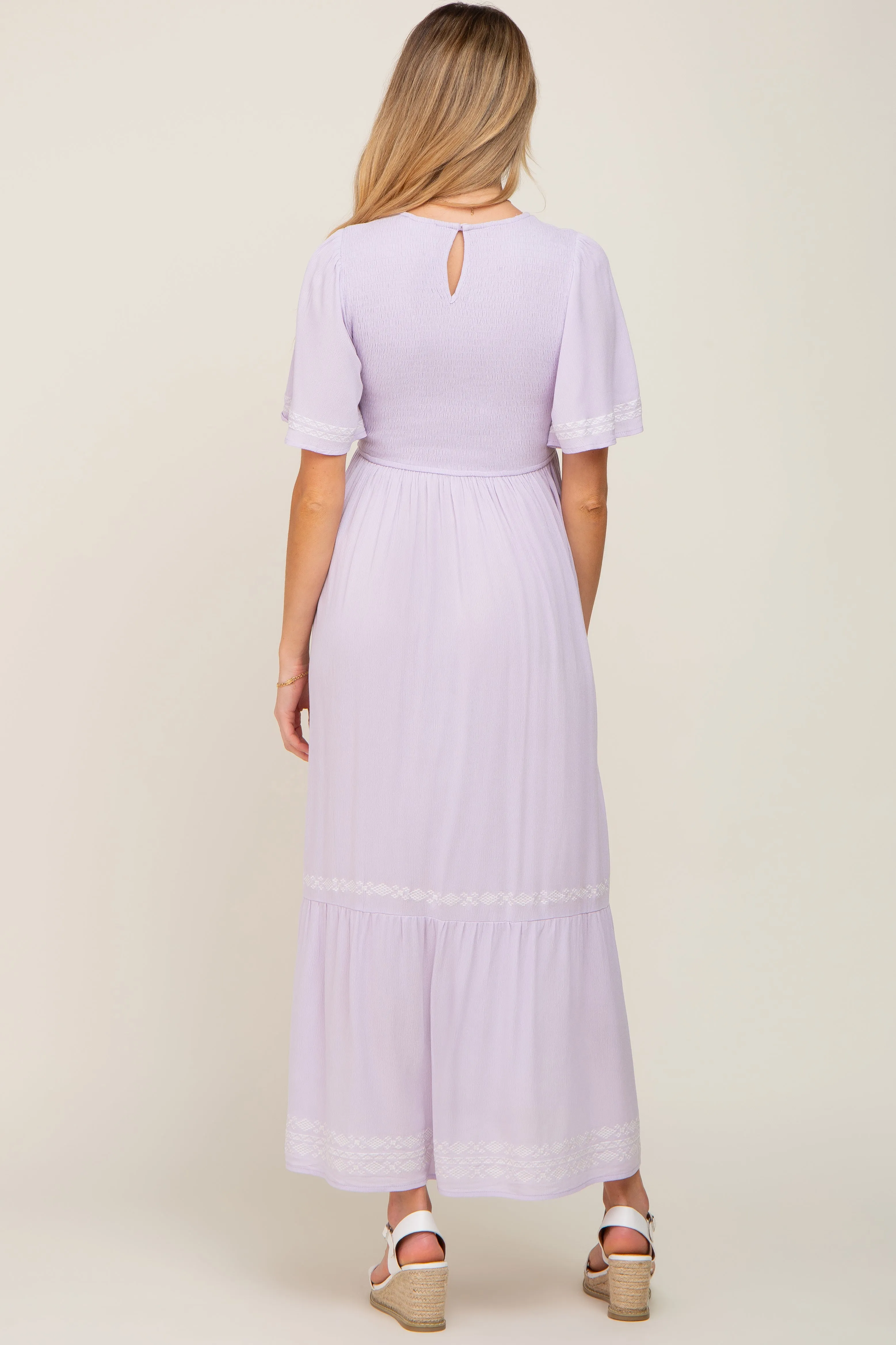 Lavender Embroidered Accent Maternity Maxi Dress sold by Pinkblush product image thumbnail 3
