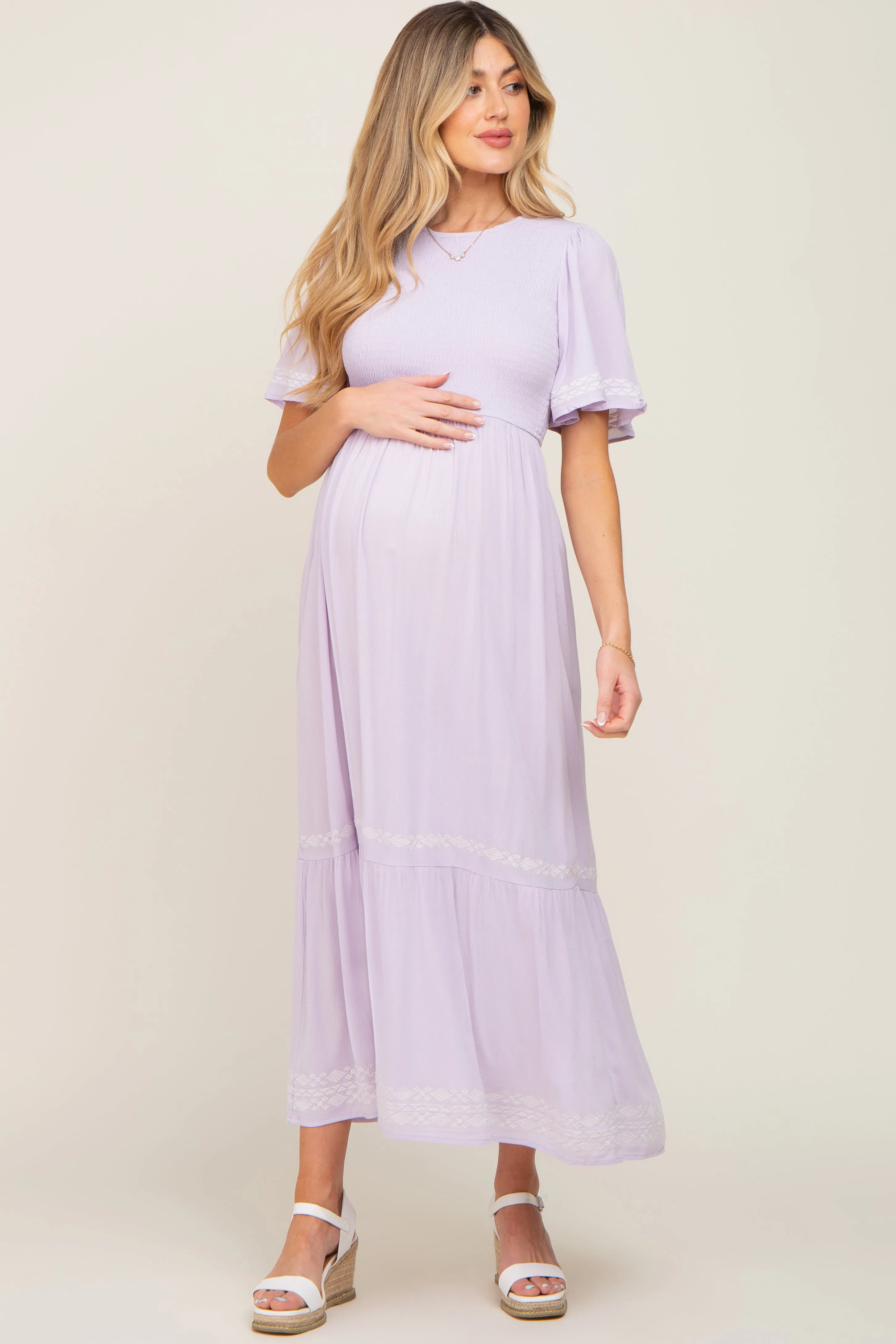Lavender Embroidered Accent Maternity Maxi Dress sold by Pinkblush product image thumbnail 4