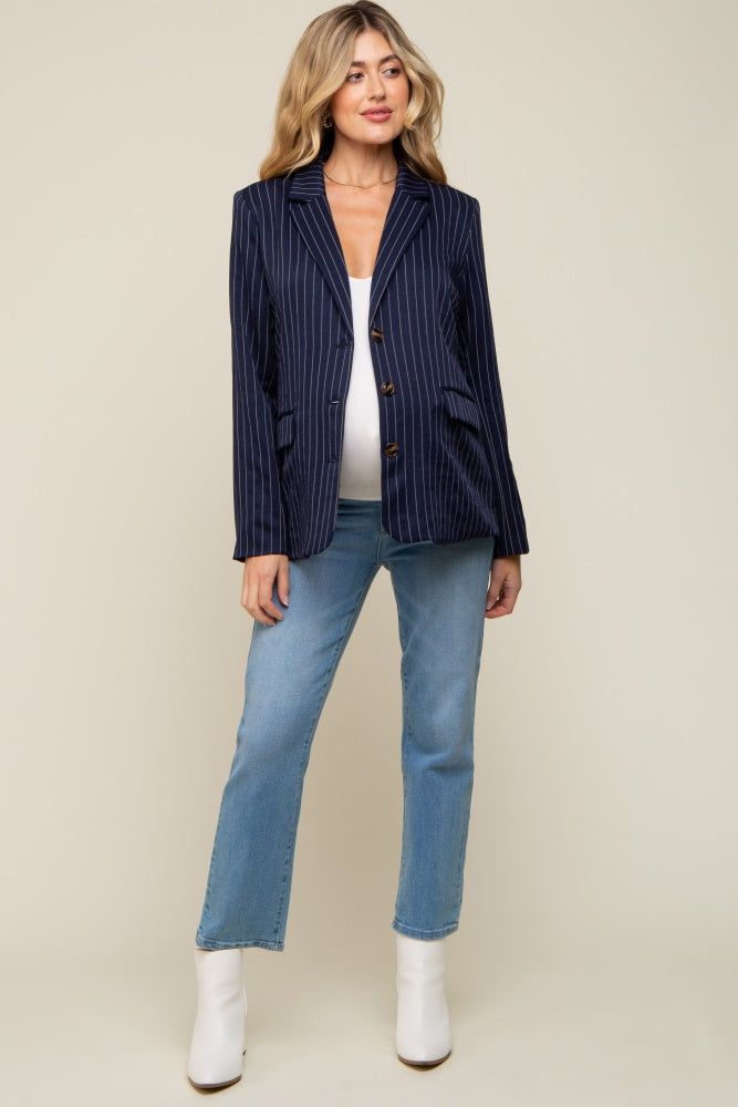 Navy Pinstripe Front Pocket Maternity Blazer sold by Pinkblush product image thumbnail 5