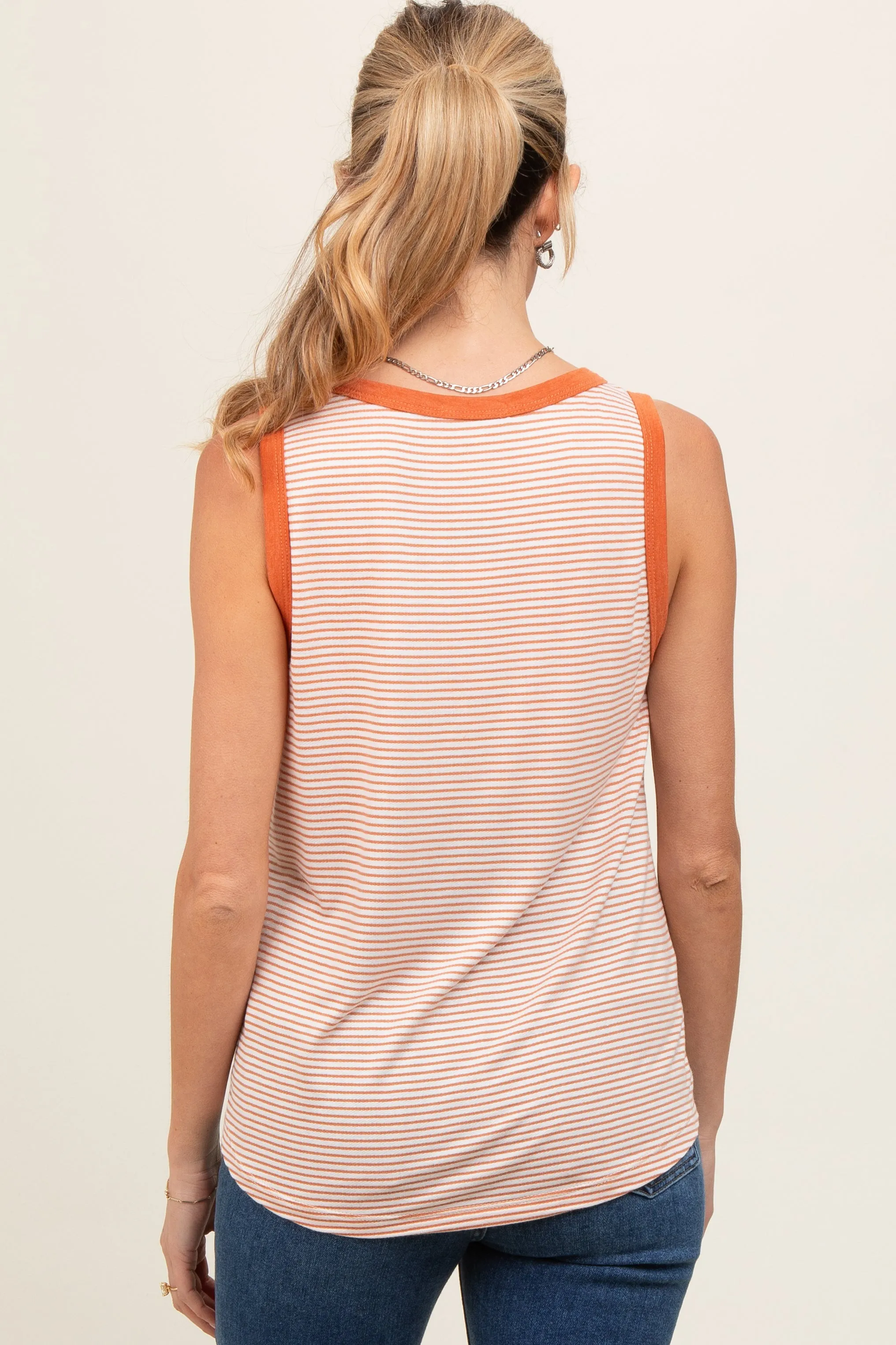 Salmon Striped Round Neck Maternity Tank Top sold by Pinkblush product image thumbnail 3