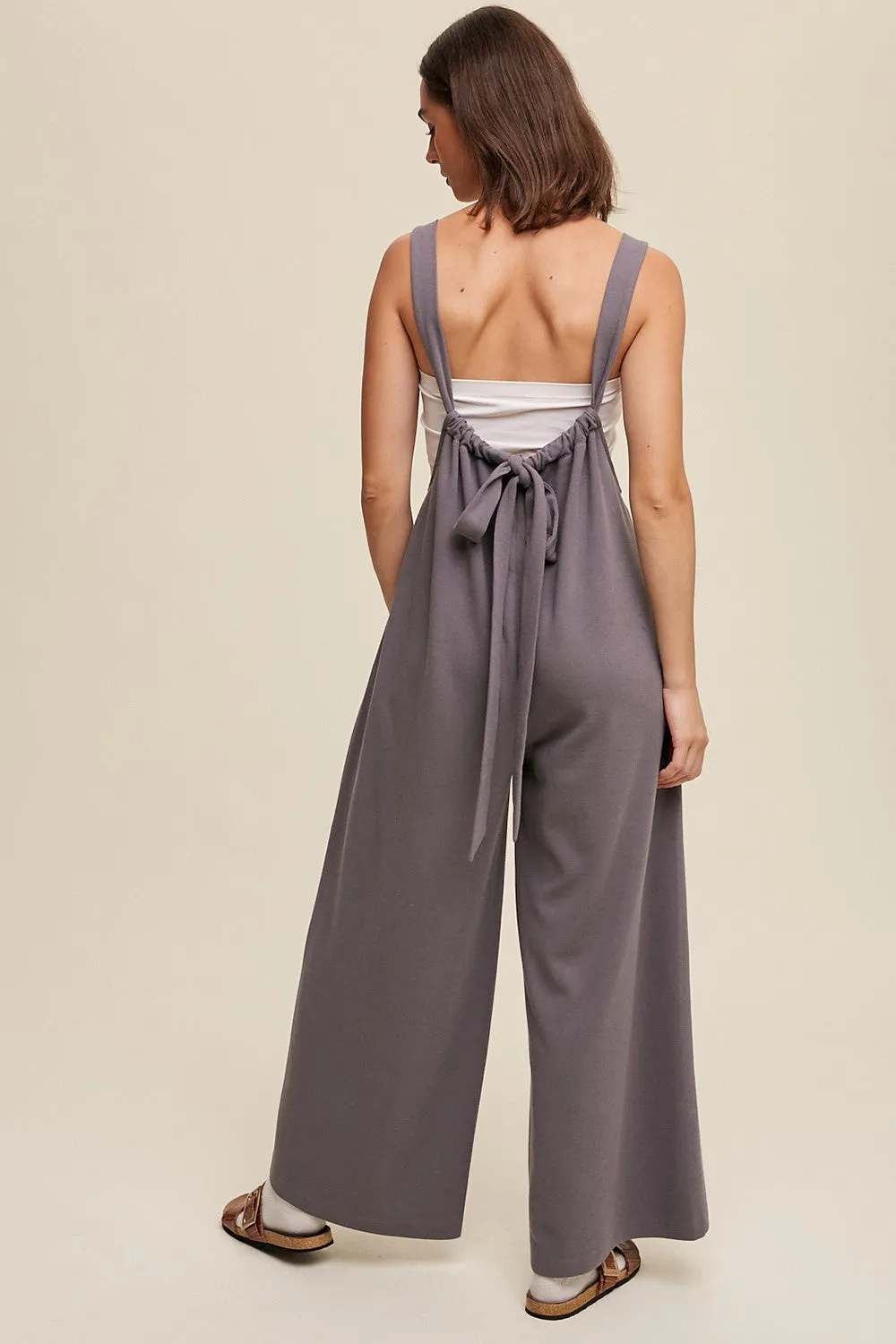 Navy Ribbed Drawstring Wide Leg Jumpsuit sold by Pinkblush product image thumbnail 3