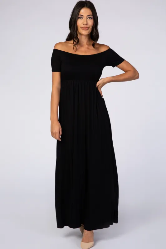 PinkBlush Black Off The Shoulder Short Sleeve Maxi Dress sold by Pinkblush