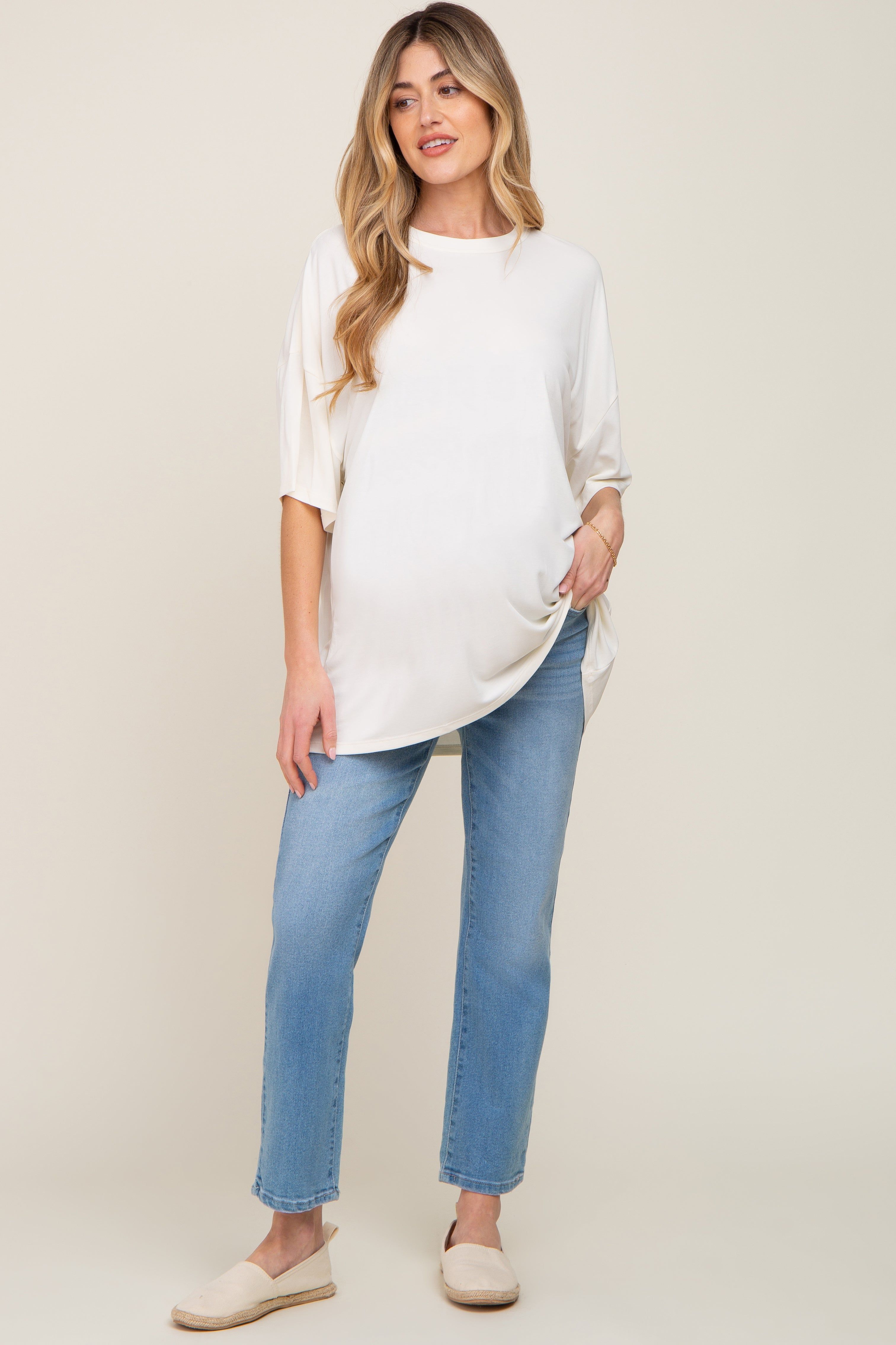 Ivory Basic Oversized Maternity T-Shirt sold by Pinkblush product image thumbnail 4