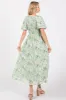 Green Floral Smocked Sweetheart Neck Short Puff Sleeve Midi Dress sold by Pinkblush