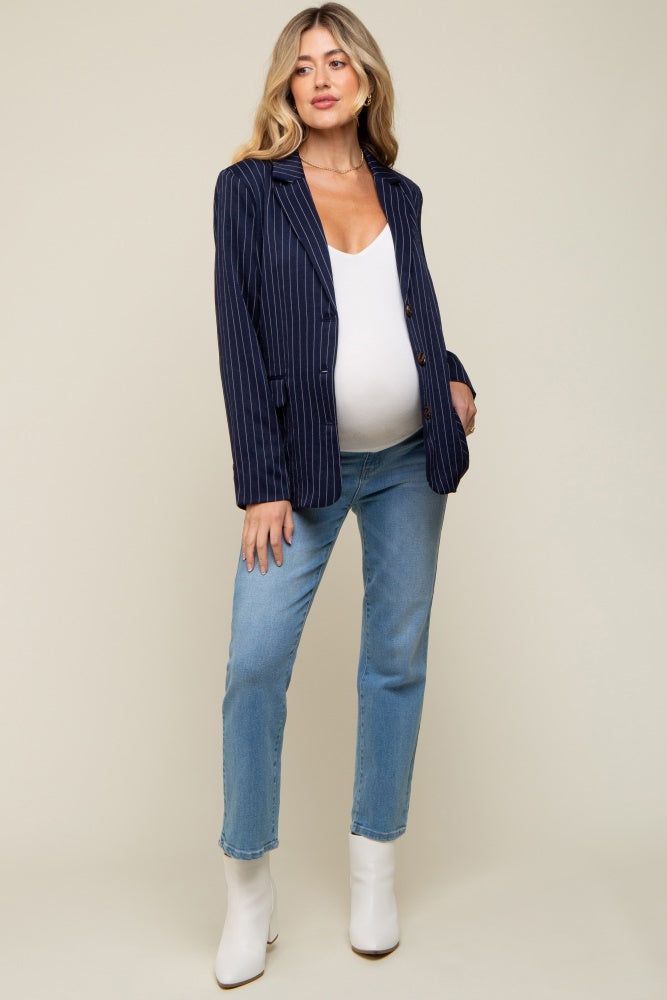 Navy Pinstripe Front Pocket Maternity Blazer sold by Pinkblush product image thumbnail 6