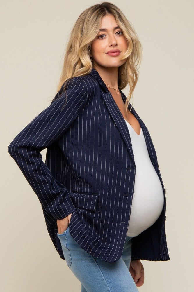 Navy Pinstripe Front Pocket Maternity Blazer sold by Pinkblush product image thumbnail 3