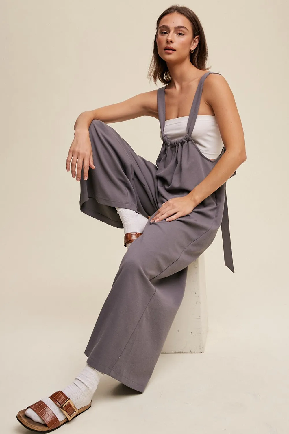 Navy Ribbed Drawstring Wide Leg Jumpsuit sold by Pinkblush product image thumbnail 4