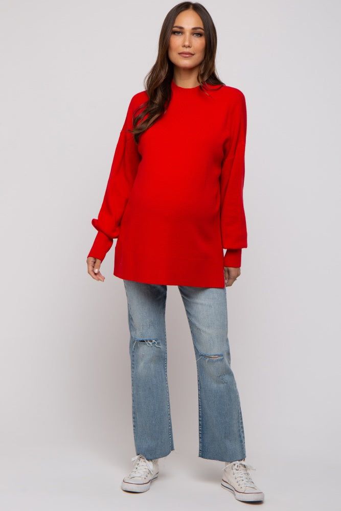 Red Knit Mock Neck Maternity Long Sleeve Top sold by Pinkblush product image thumbnail 4