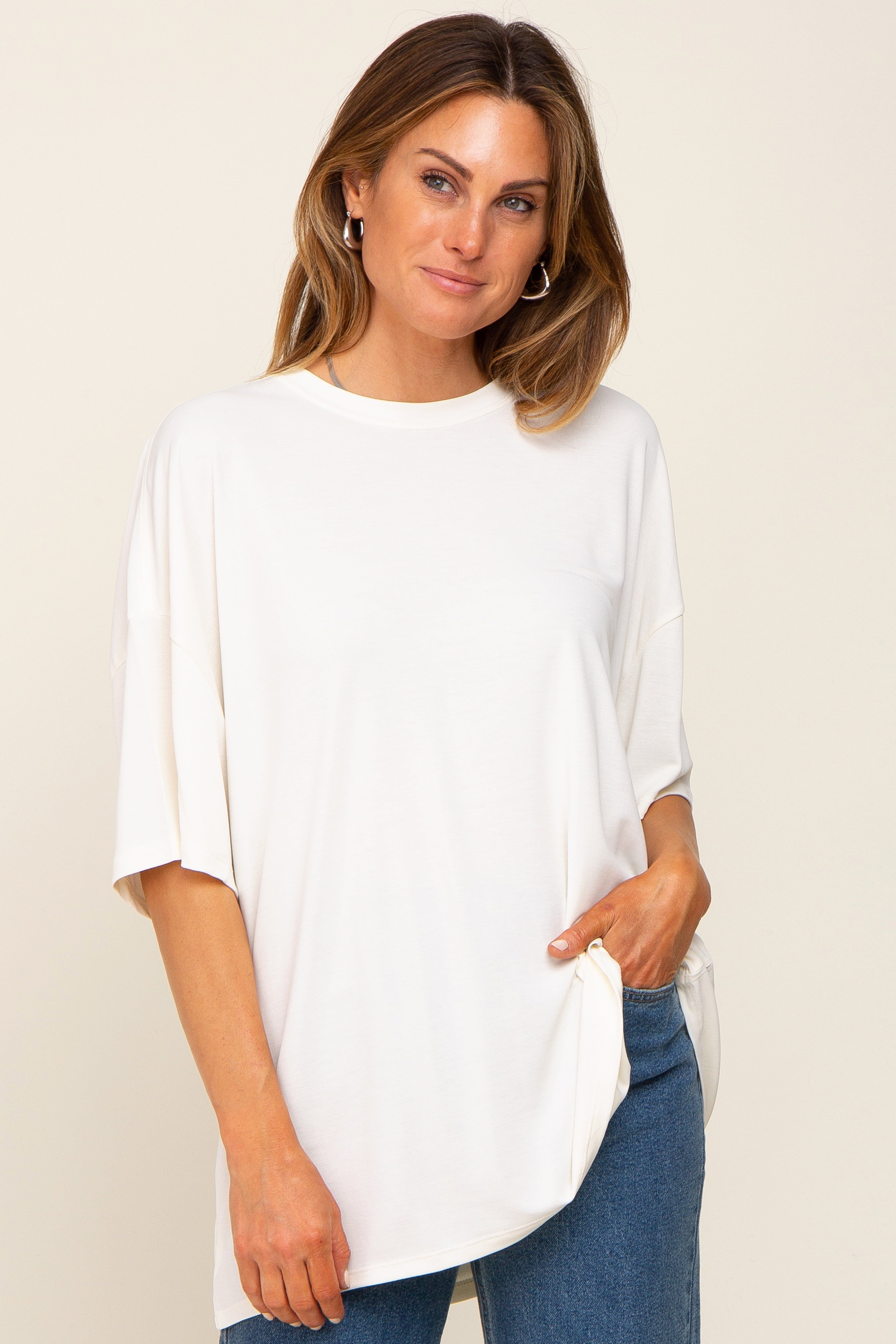 Ivory Basic Oversized Maternity T-Shirt sold by Pinkblush product image thumbnail 5