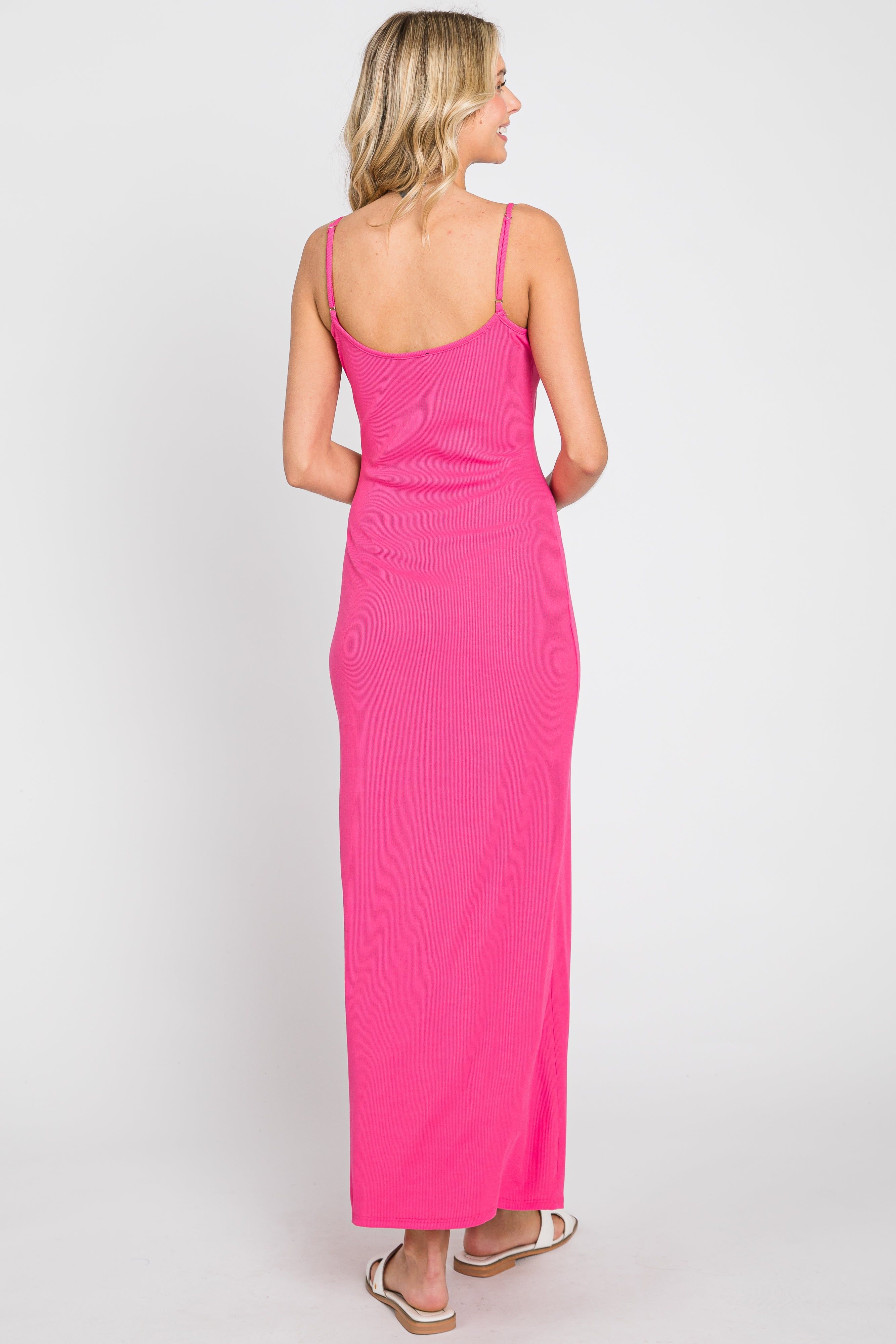 Fuchsia Ribbed Sleeveless Basic Maxi Dress sold by Pinkblush product image thumbnail 4