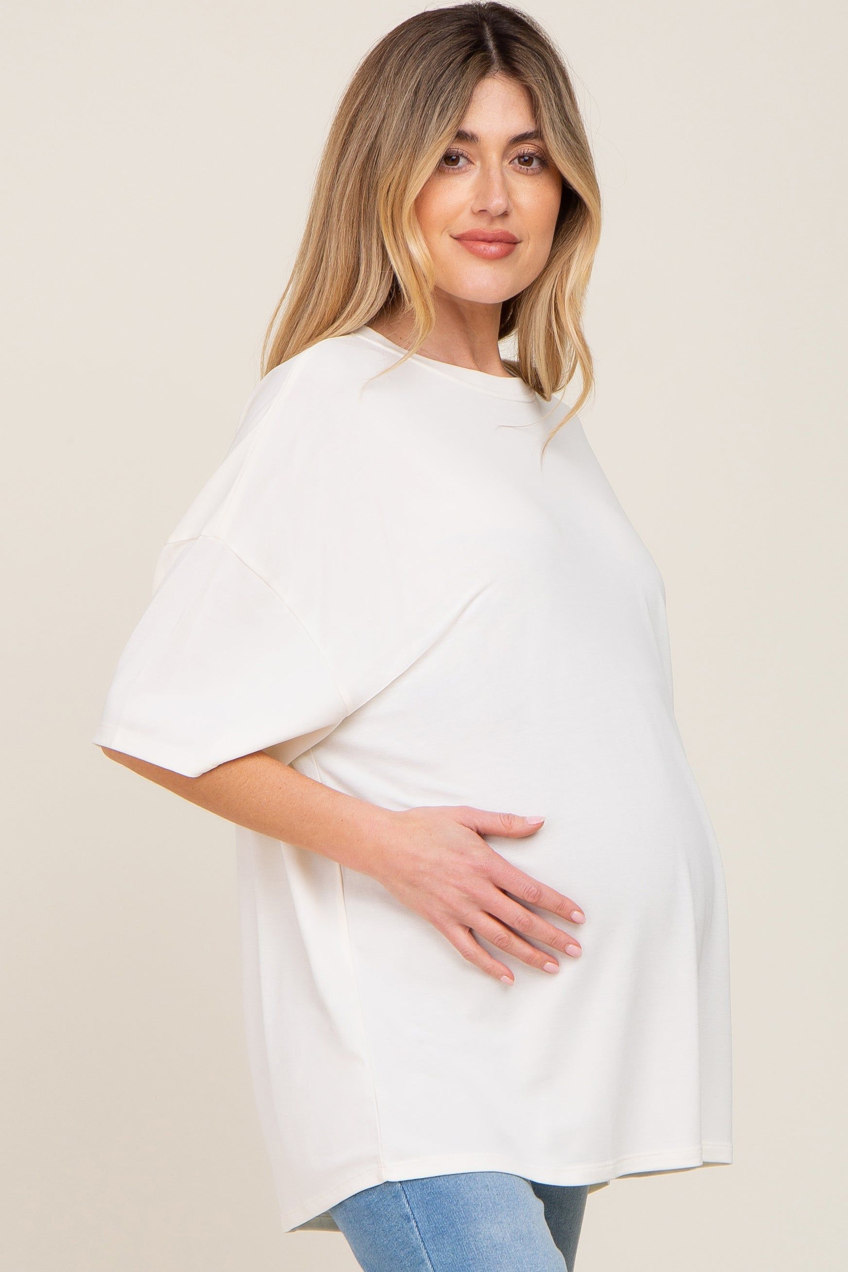 Ivory Basic Oversized Maternity T-Shirt sold by Pinkblush product image thumbnail 2