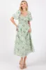 Green Floral Smocked Sweetheart Neck Short Puff Sleeve Midi Dress sold by Pinkblush