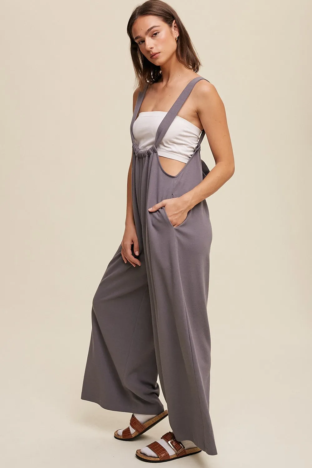Navy Ribbed Drawstring Wide Leg Jumpsuit sold by Pinkblush product image thumbnail 2