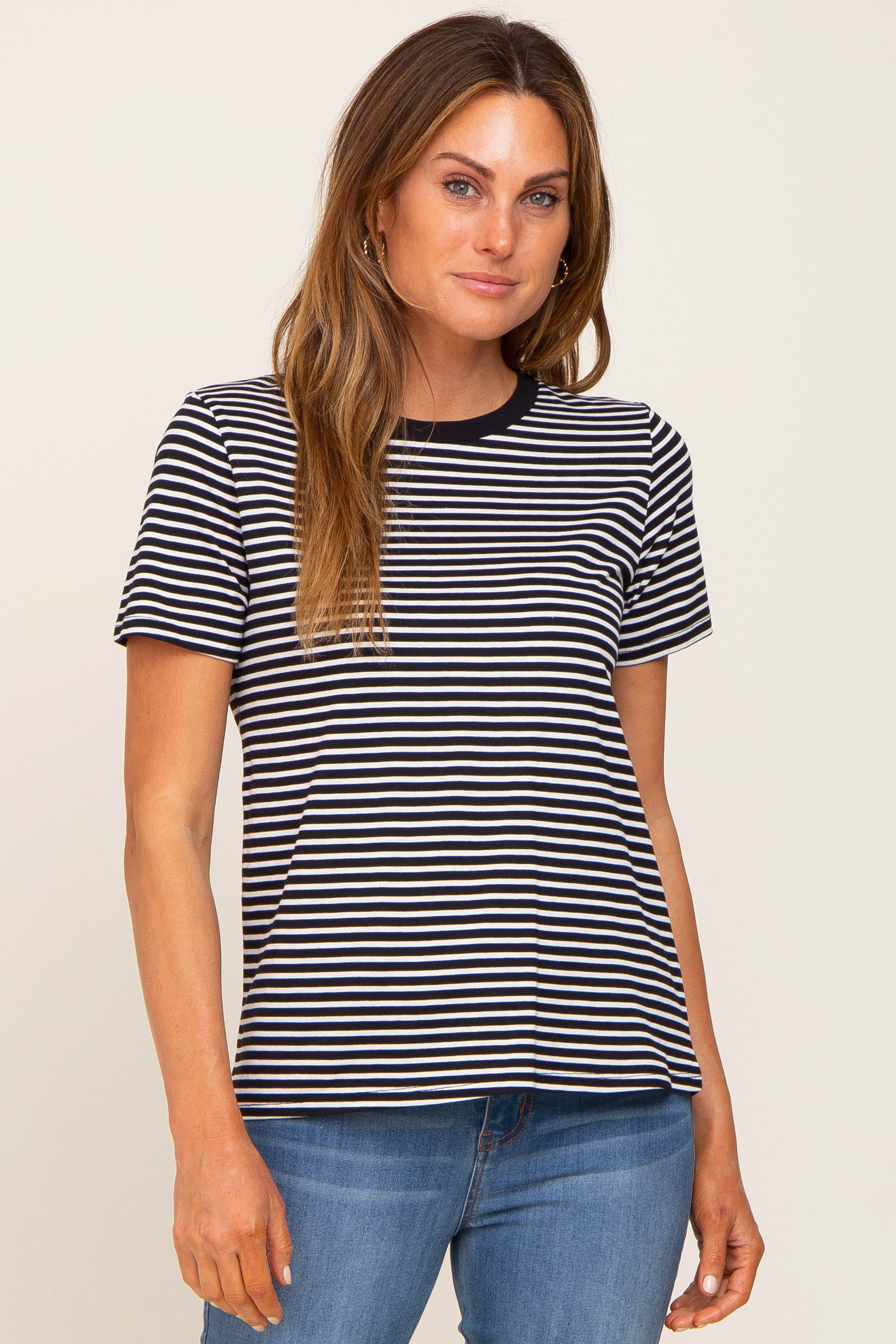 Black Striped Basic Tee sold by Pinkblush