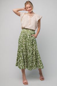 Green Floral Pleated Maternity Midi Skirt sold by Pinkblush