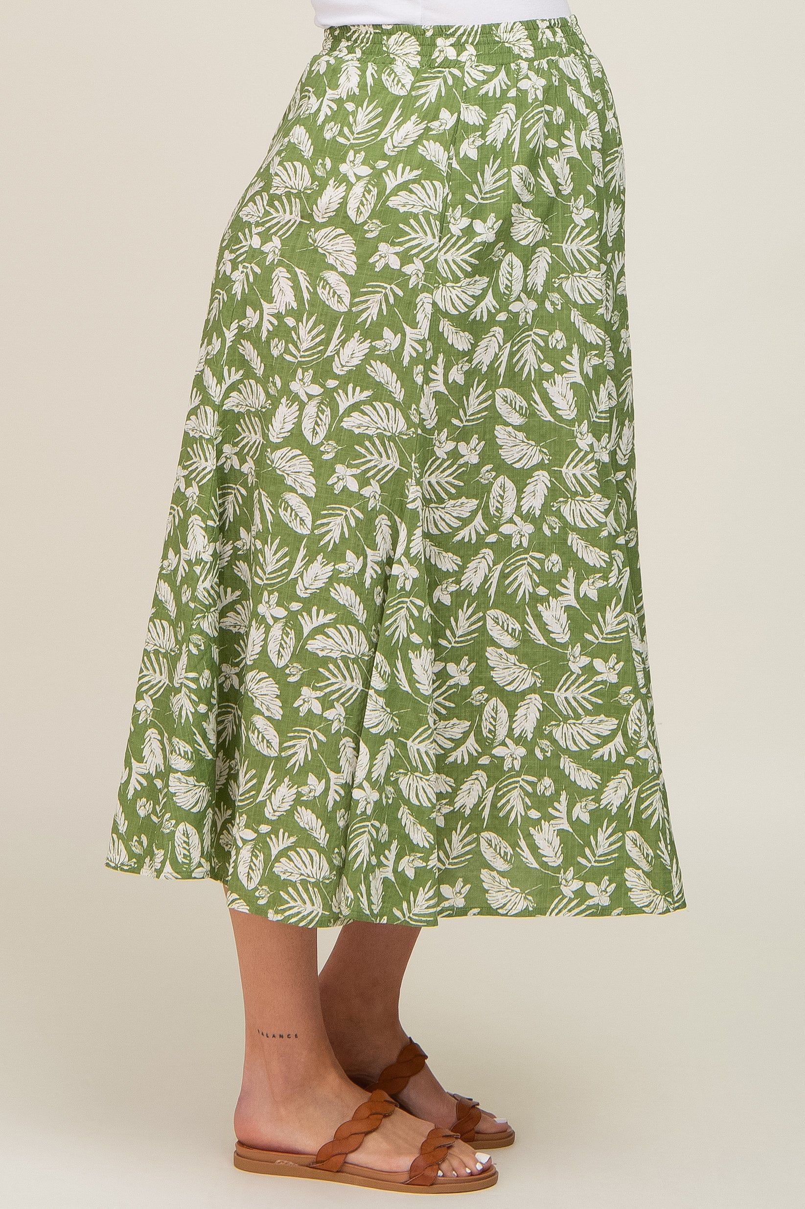 Green Floral Pleated Maternity Midi Skirt sold by Pinkblush product image thumbnail 3