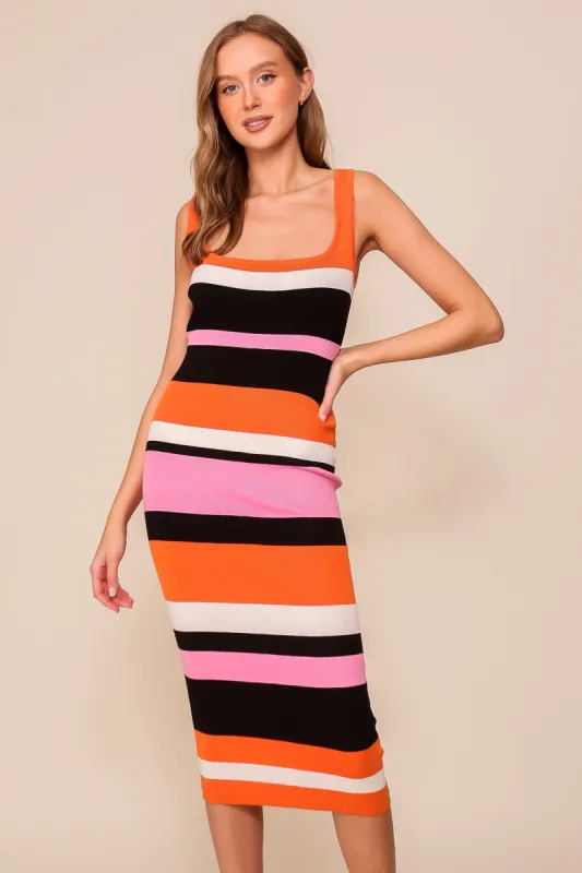 Orange Striped Sweater Square Neck Midi Dress sold by Pinkblush