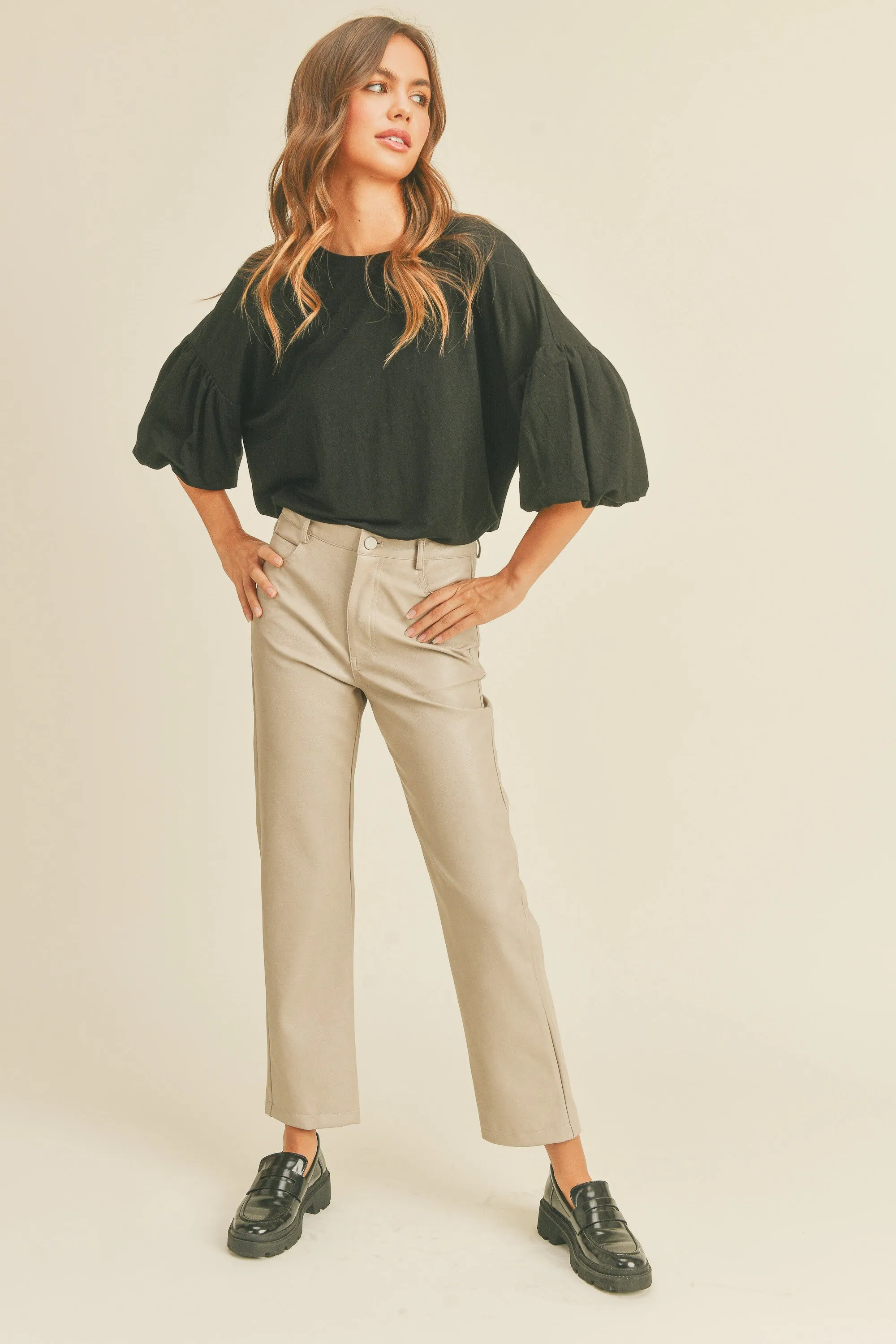 Black Drop Shoulder Puff Sleeve Top sold by Pinkblush product image thumbnail 4