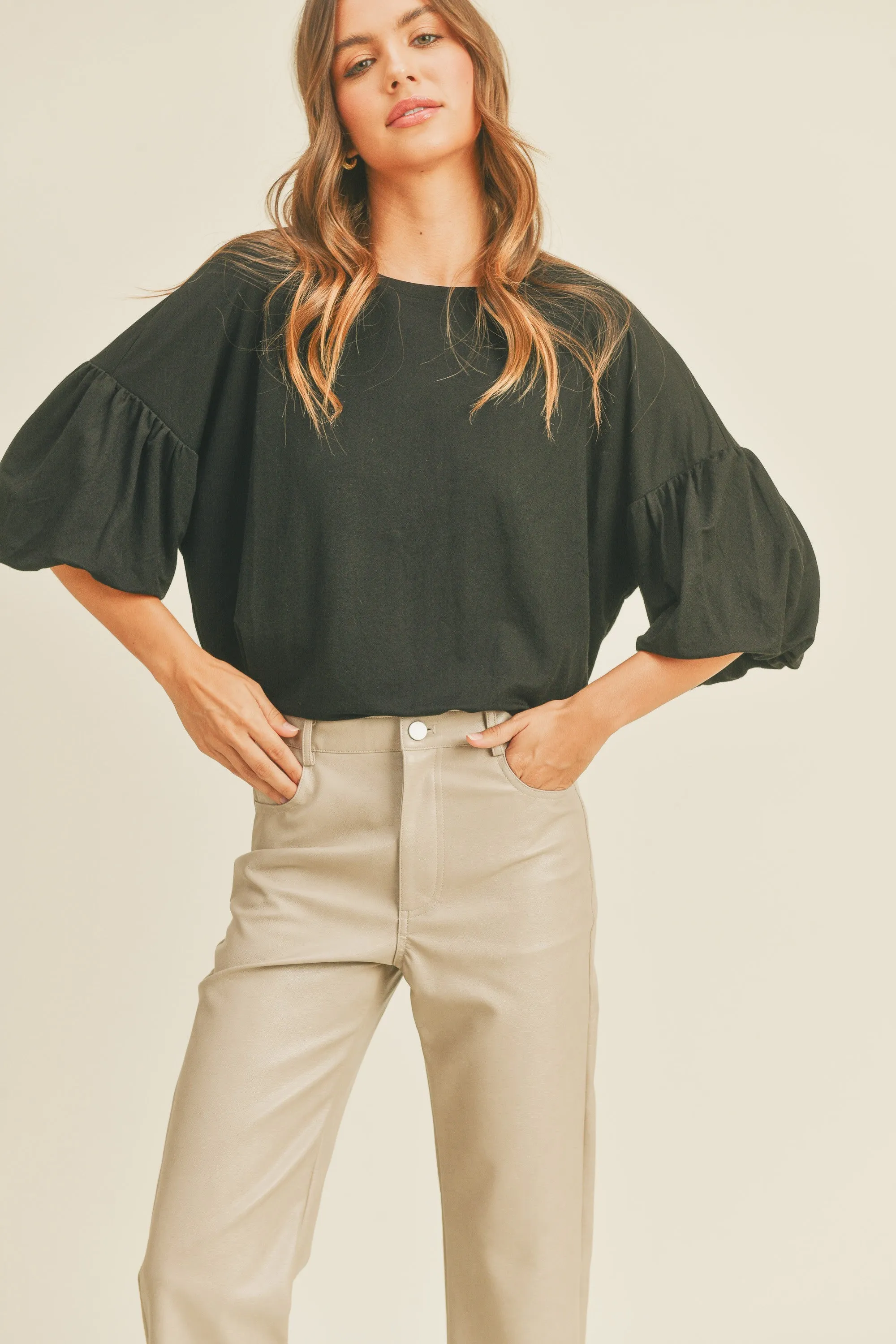 Black Drop Shoulder Puff Sleeve Top sold by Pinkblush