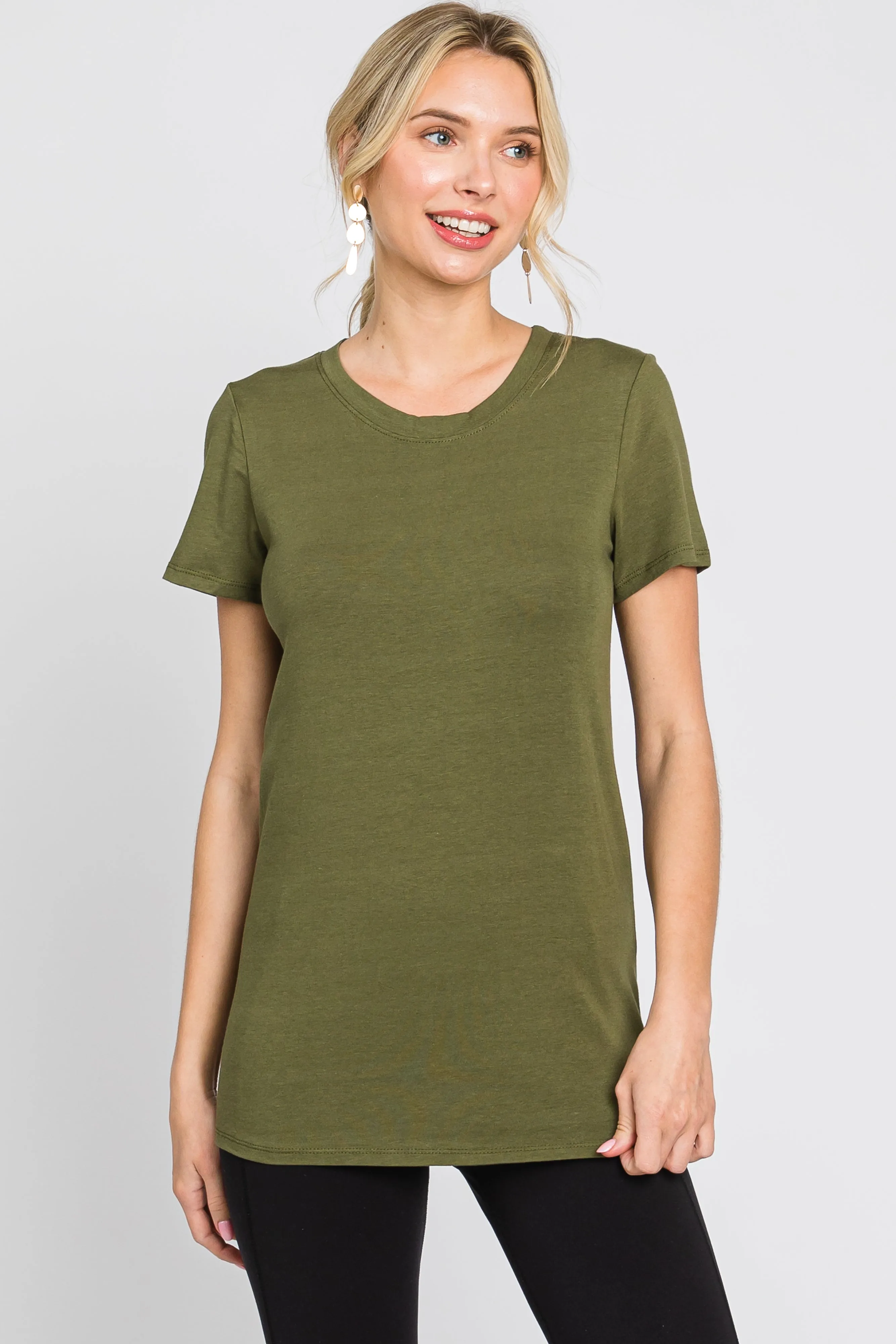Olive Basic Crew Neck Tee sold by Pinkblush product image thumbnail 4