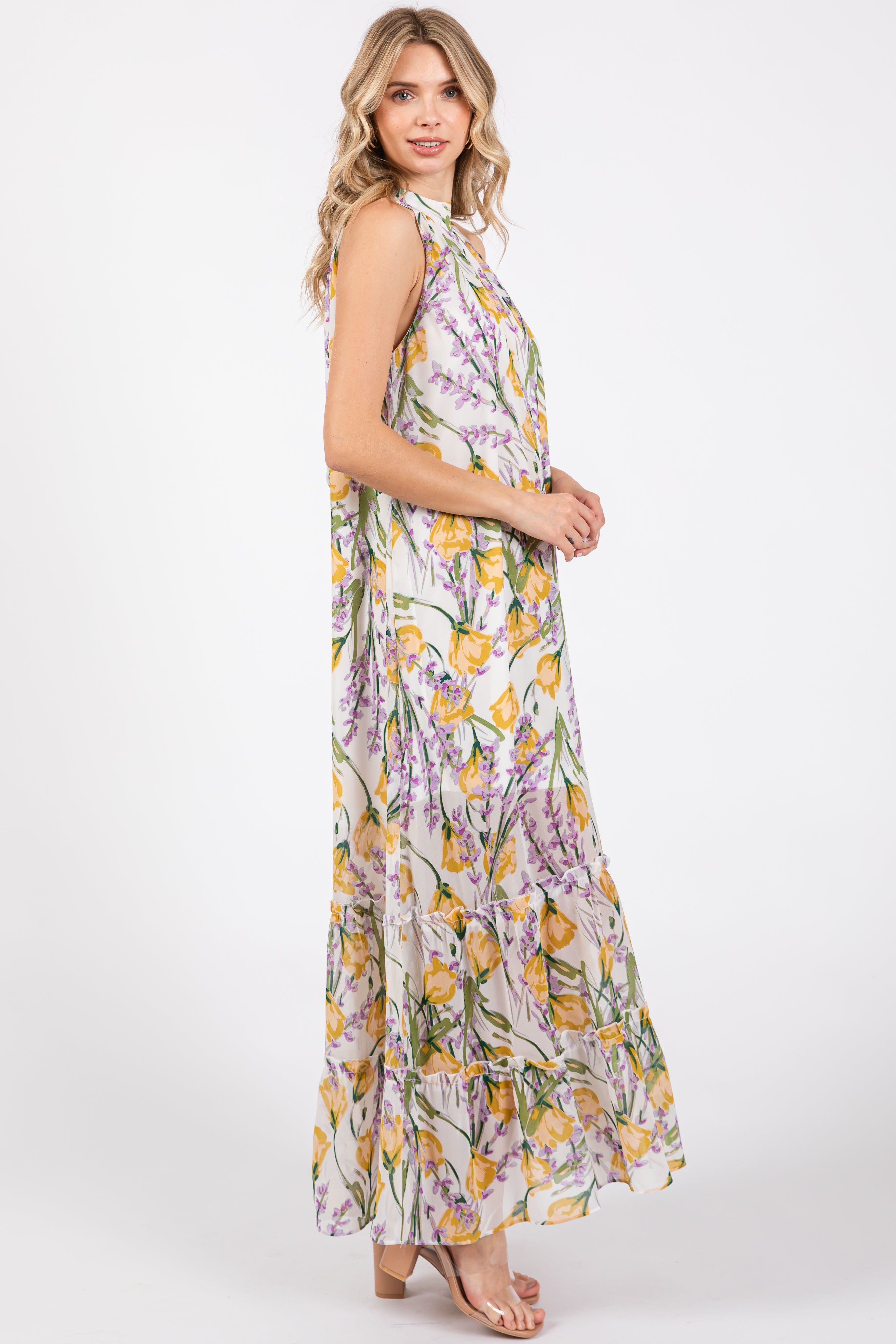 White Floral Halter Maxi Dress sold by Pinkblush product image thumbnail 3