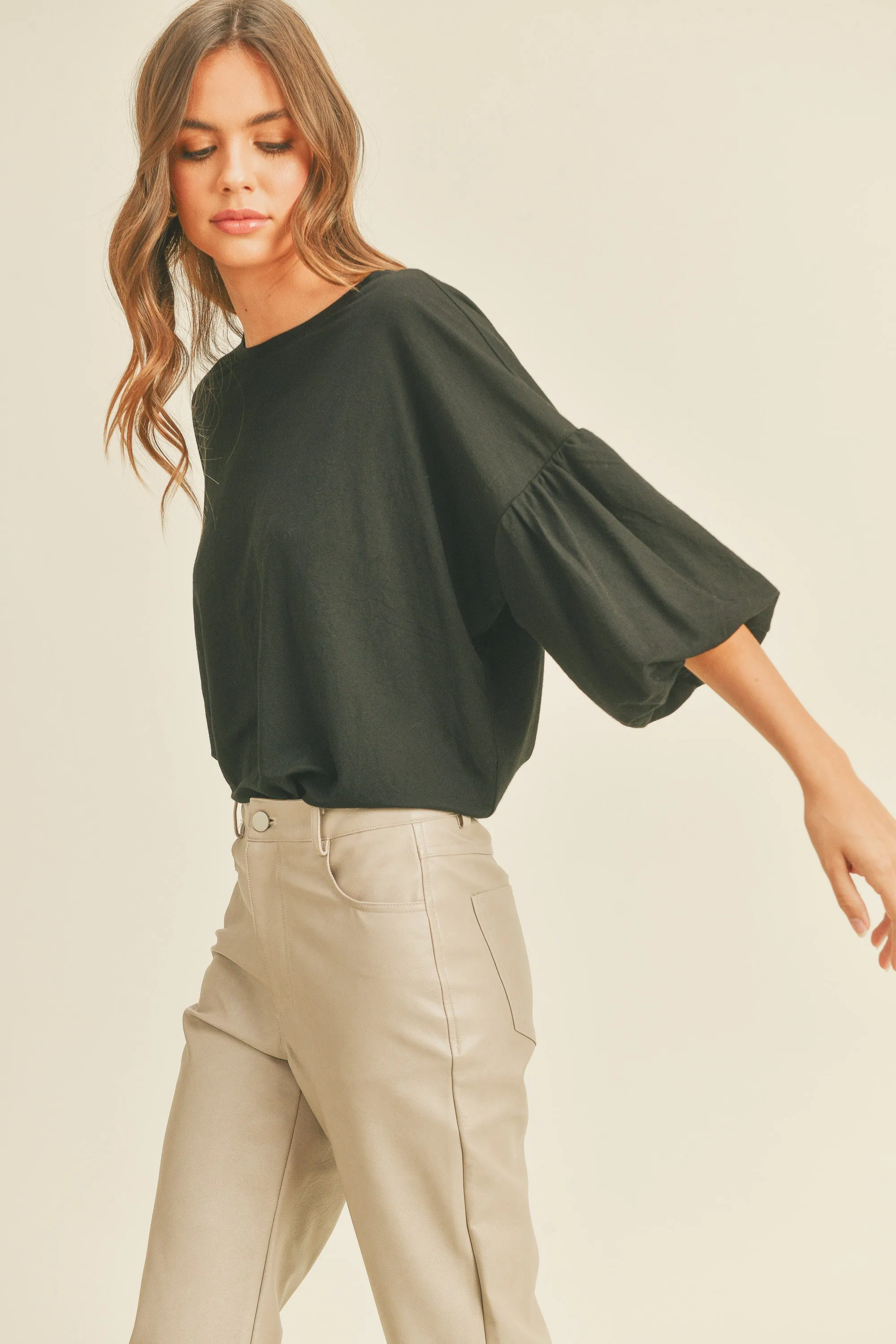Black Drop Shoulder Puff Sleeve Top sold by Pinkblush product image thumbnail 2