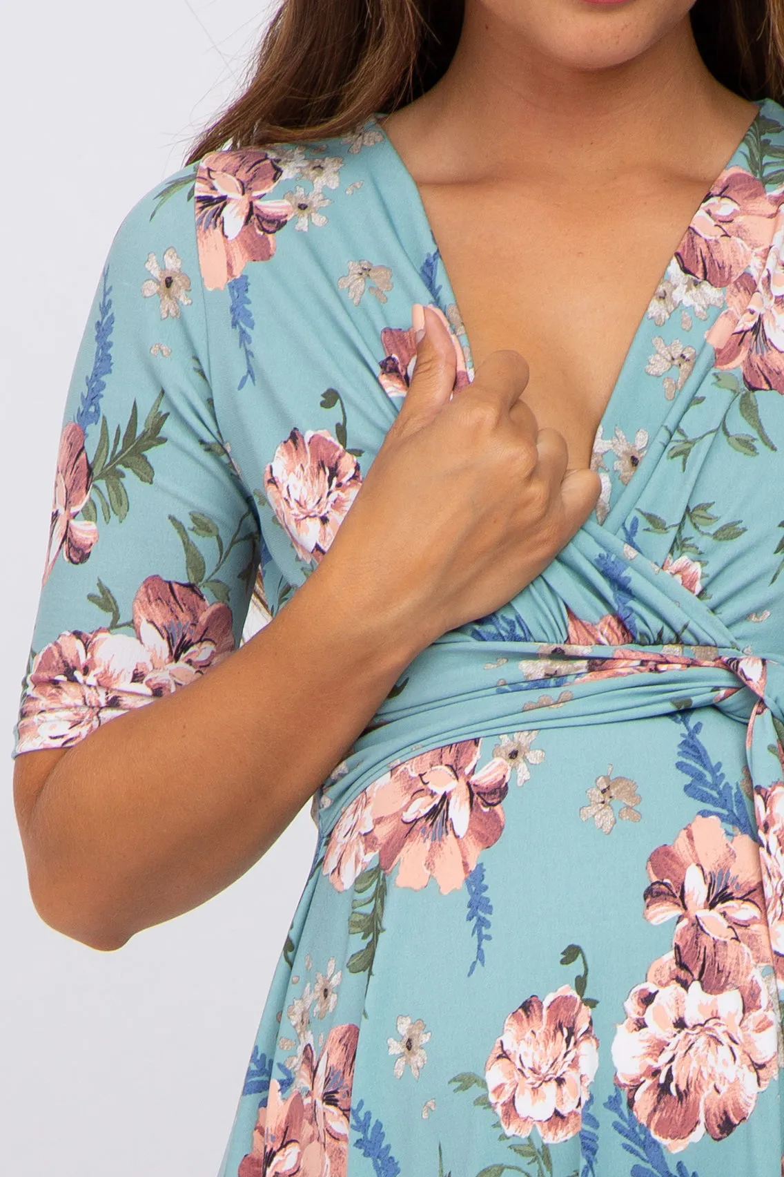 Mint Green Floral Waist Tie Maternity Dress sold by Pinkblush product image thumbnail 5