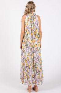 White Floral Halter Maxi Dress sold by Pinkblush
