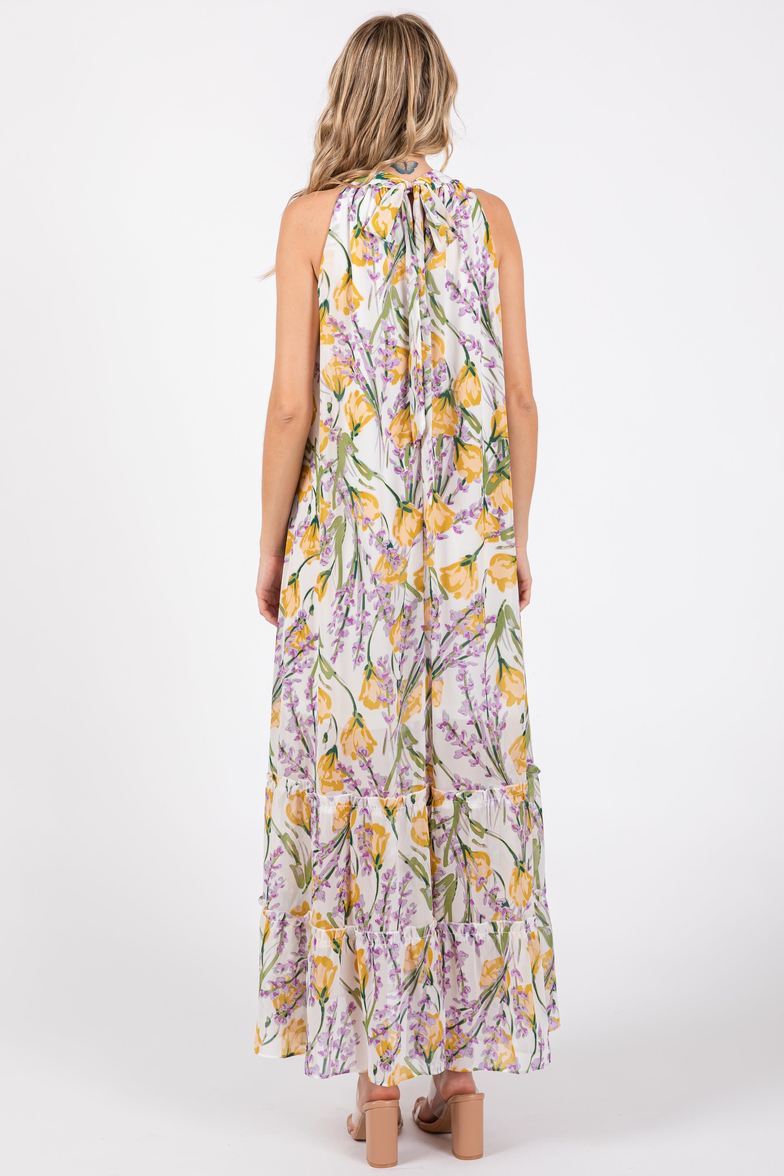 White Floral Halter Maxi Dress sold by Pinkblush product image thumbnail 4