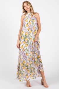 White Floral Halter Maxi Dress sold by Pinkblush