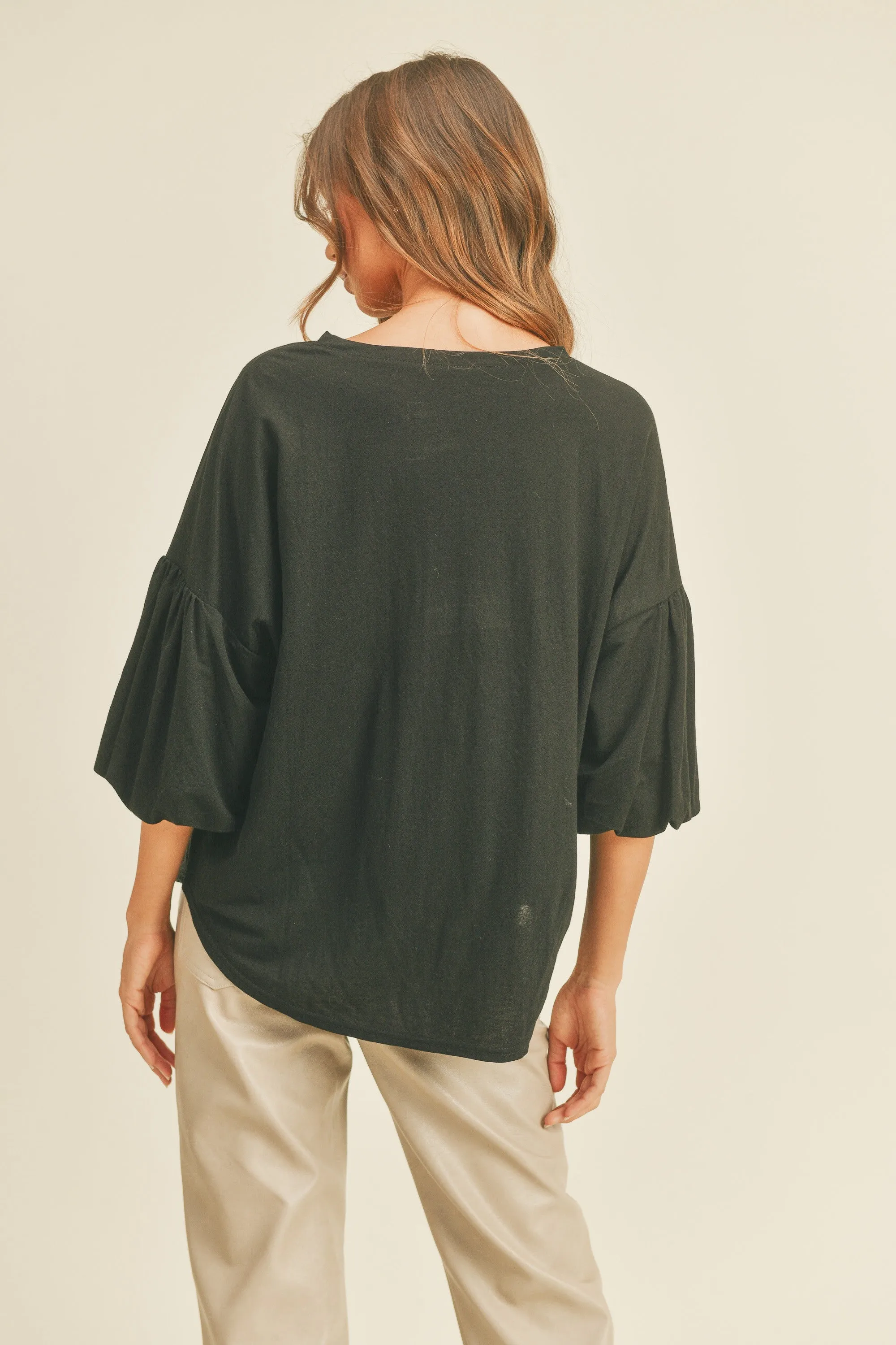 Black Drop Shoulder Puff Sleeve Top sold by Pinkblush product image thumbnail 3