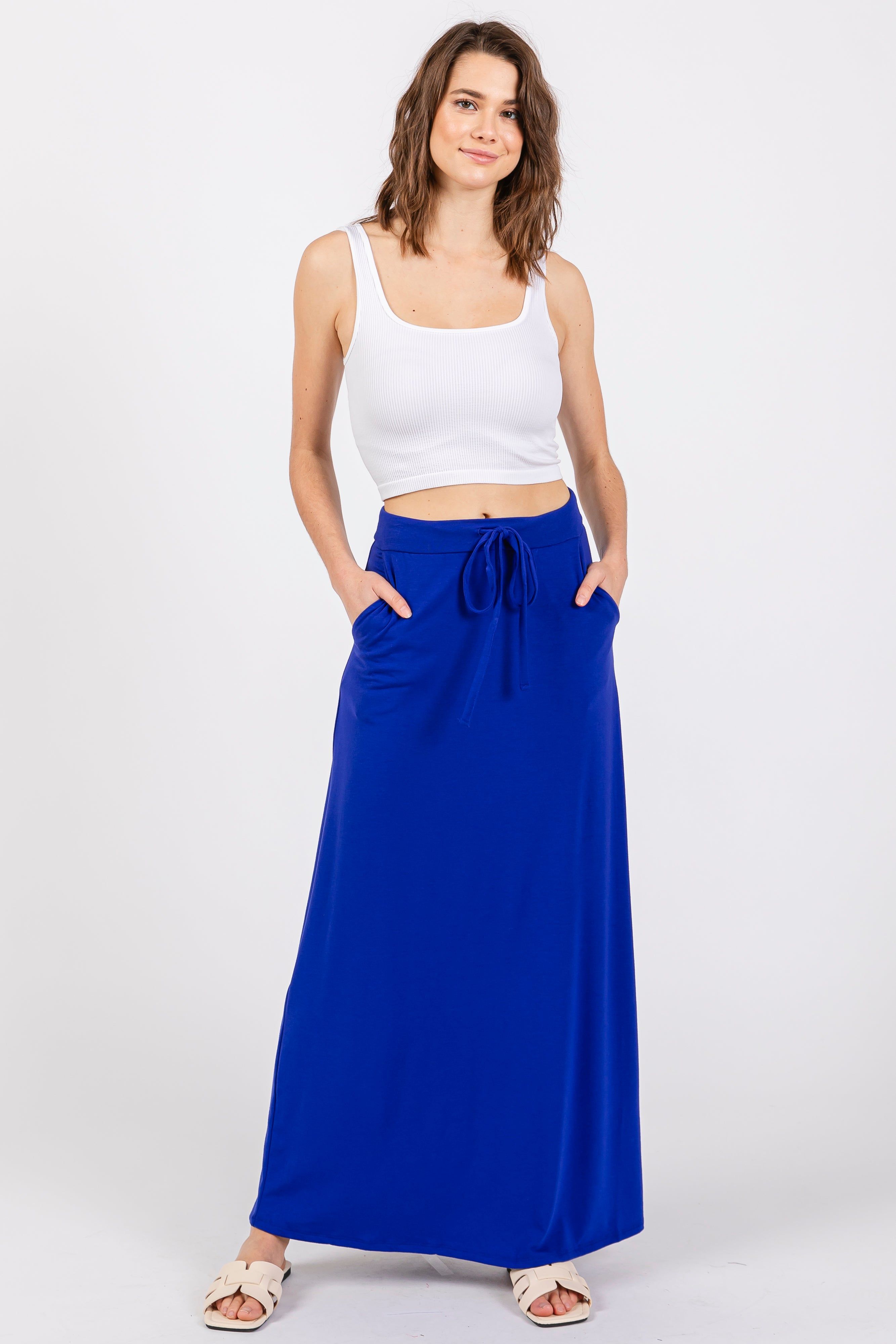 Royal Blue Drawstring Maternity Maxi Skirt sold by Pinkblush product image thumbnail 5