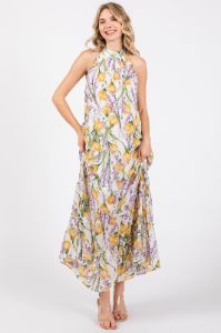 White Floral Halter Maxi Dress sold by Pinkblush