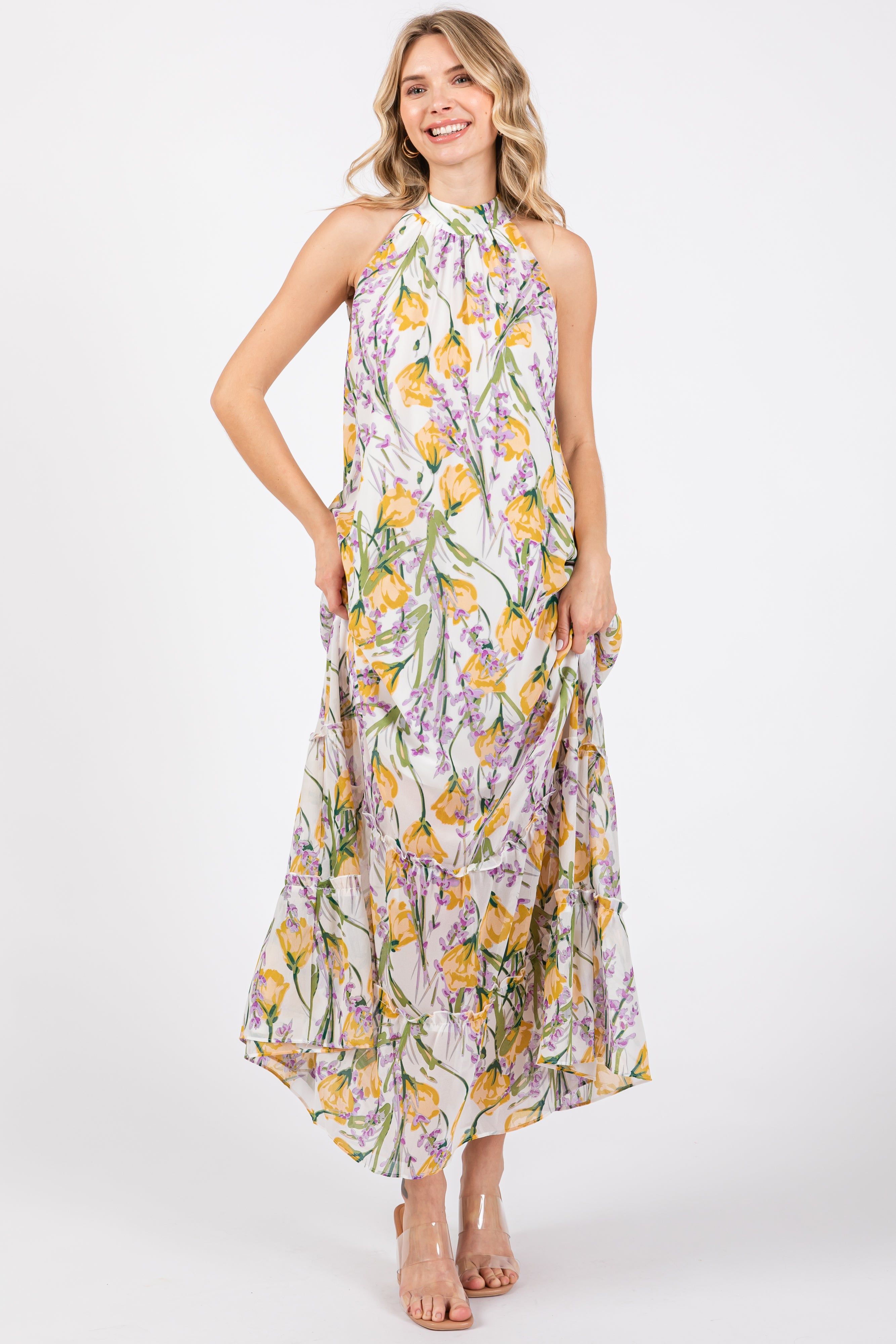 White Floral Halter Maxi Dress sold by Pinkblush product image thumbnail 2