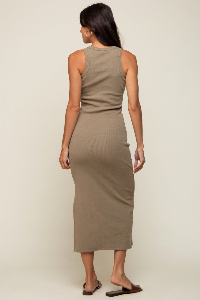 Olive Ribbed Fitted Midi Dress sold by Pinkblush product image thumbnail 3