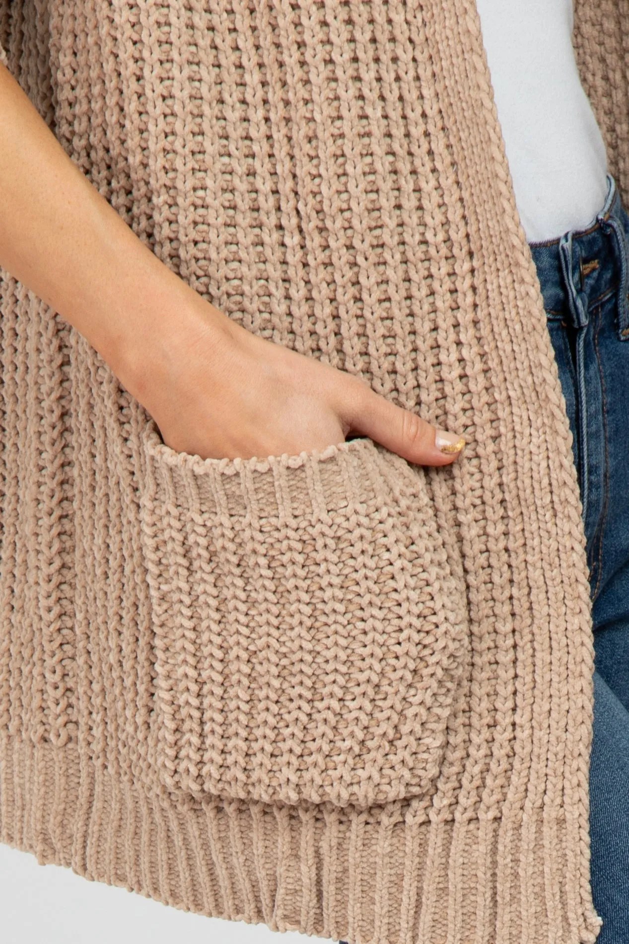 Taupe Ribbed Cable Knit Cardigan sold by Pinkblush product image thumbnail 5