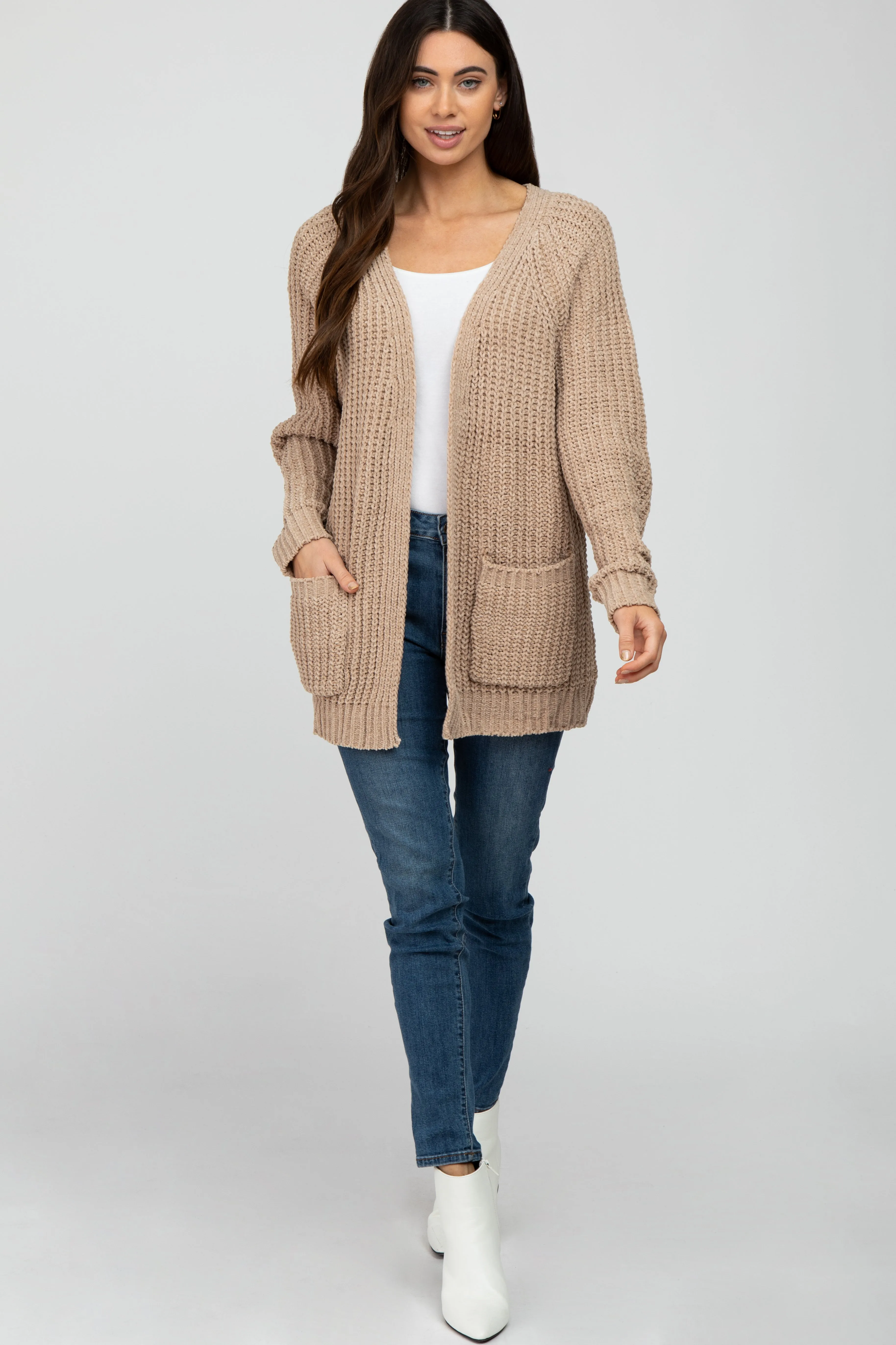 Taupe Ribbed Cable Knit Cardigan sold by Pinkblush product image thumbnail 2