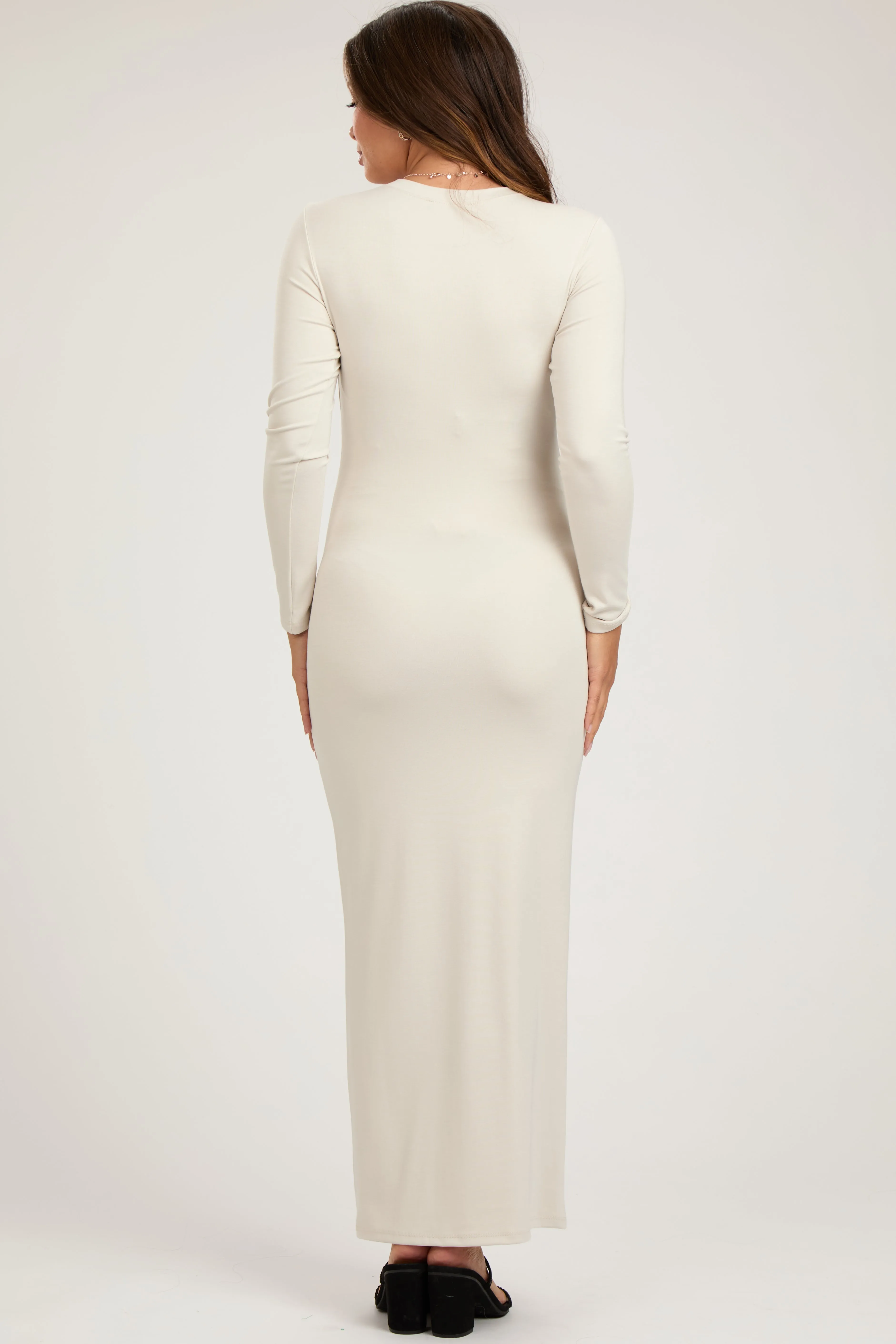Cream Long Sleeve Fitted Maternity Maxi Dress sold by Pinkblush product image thumbnail 3