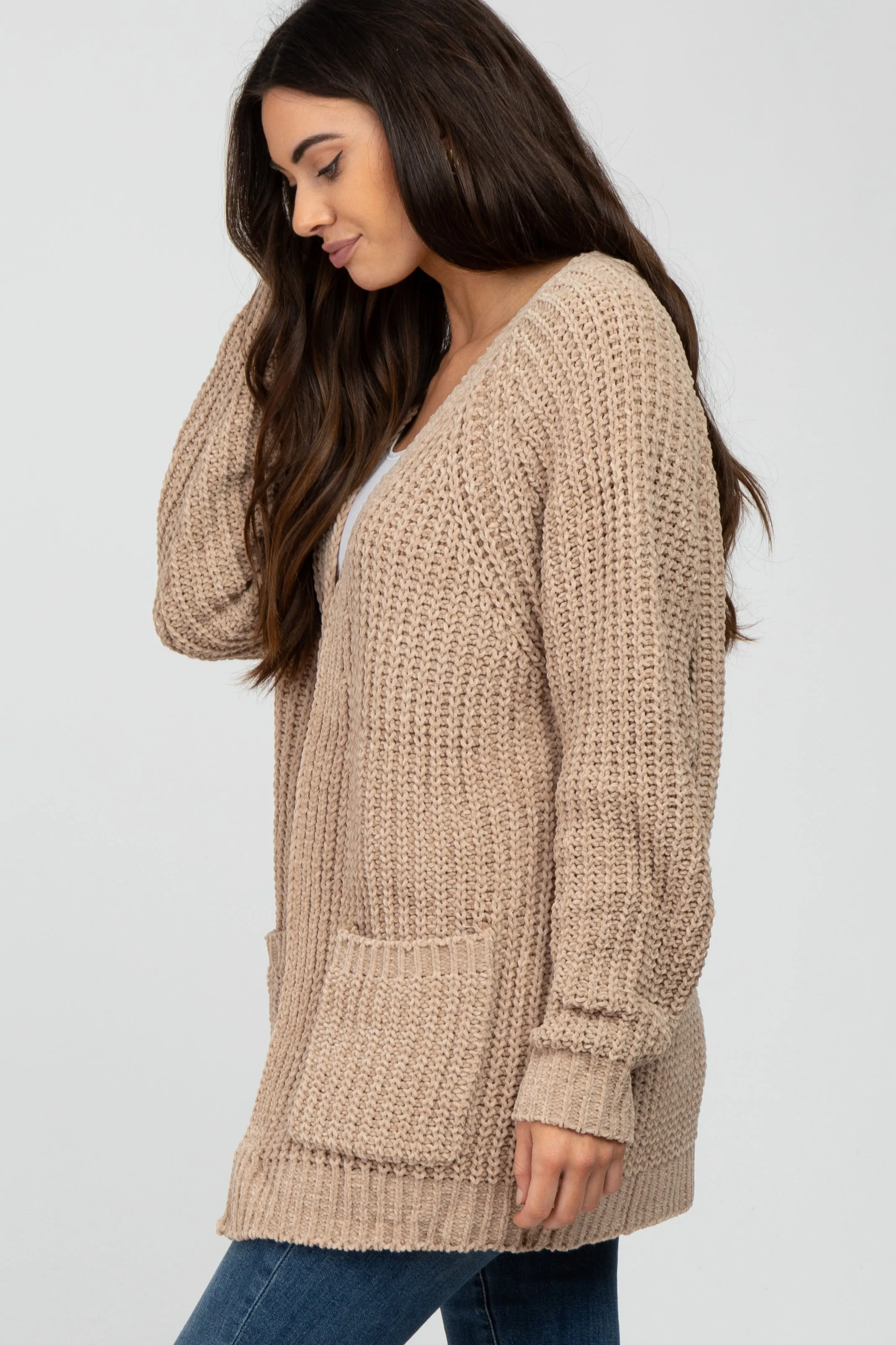 Taupe Ribbed Cable Knit Cardigan sold by Pinkblush product image thumbnail 3