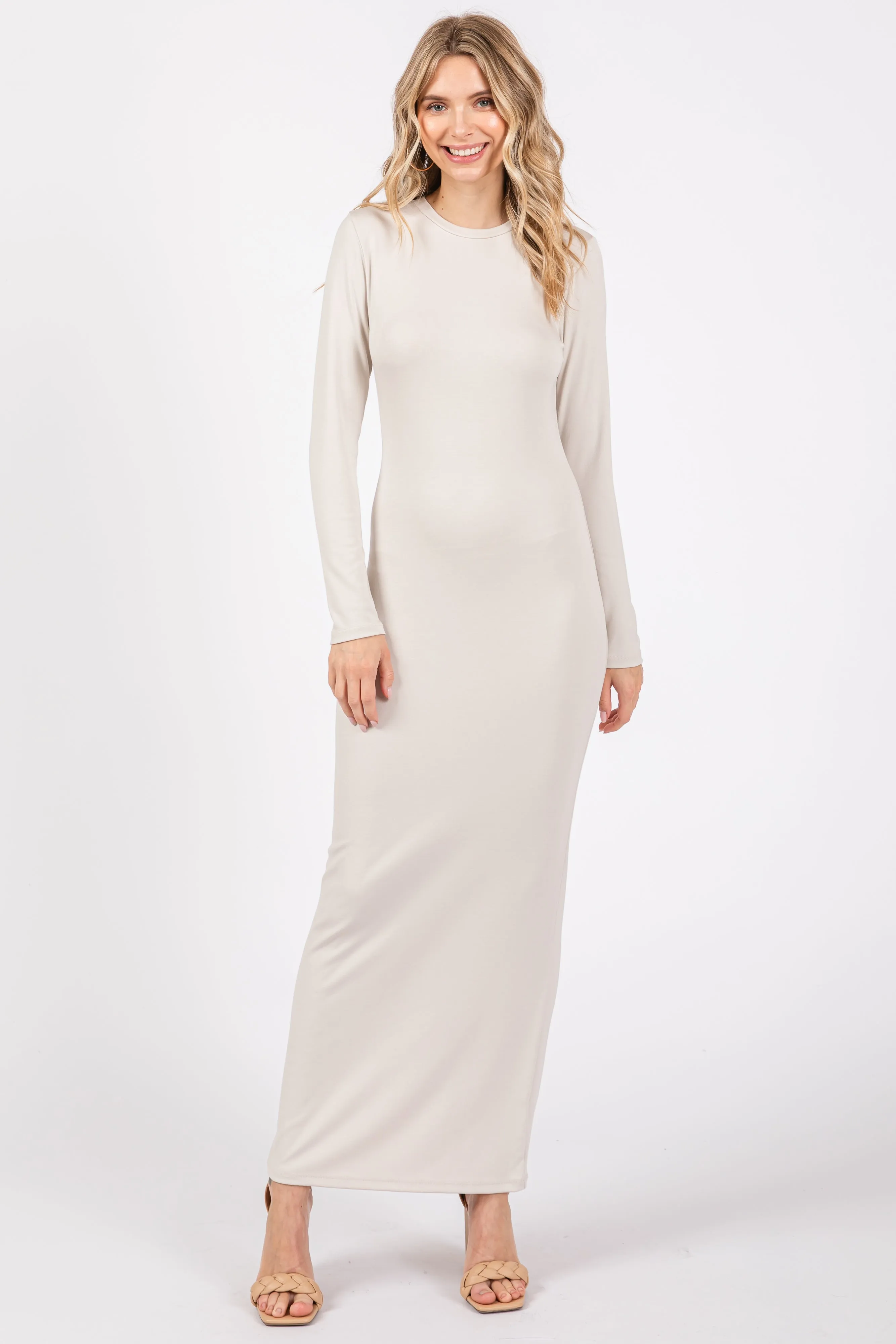 Cream Long Sleeve Fitted Maternity Maxi Dress sold by Pinkblush product image thumbnail 4