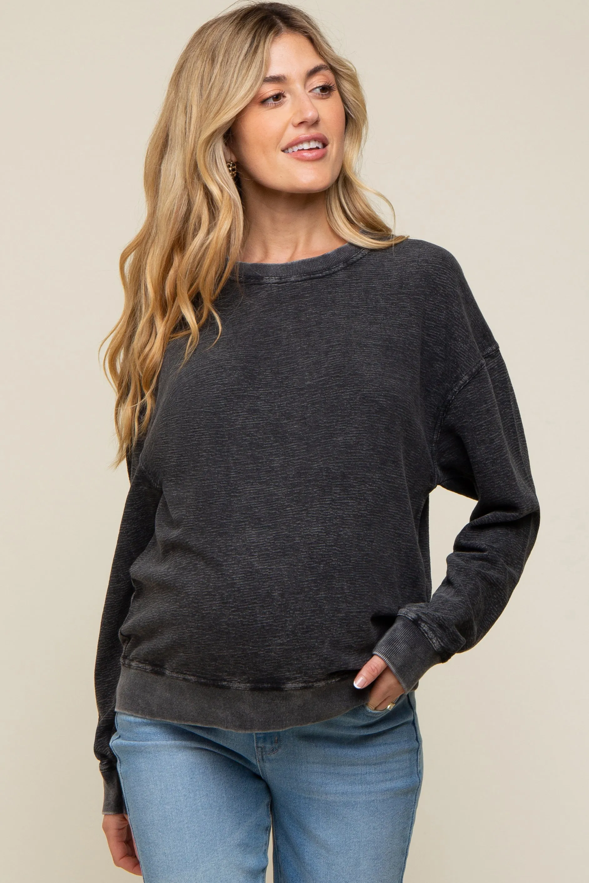 Black Faded Long Sleeve Maternity Top sold by Pinkblush