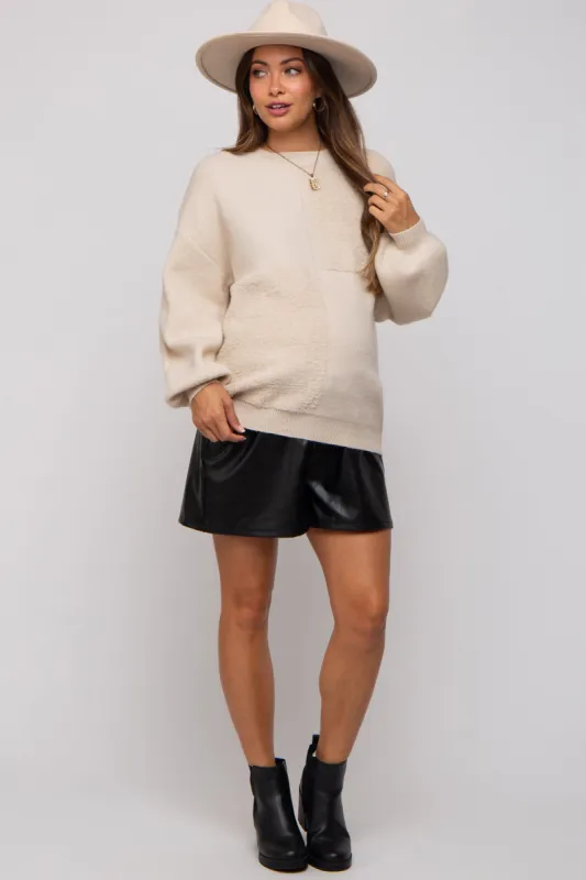 Cream Textured Checker Maternity Sweater sold by Pinkblush